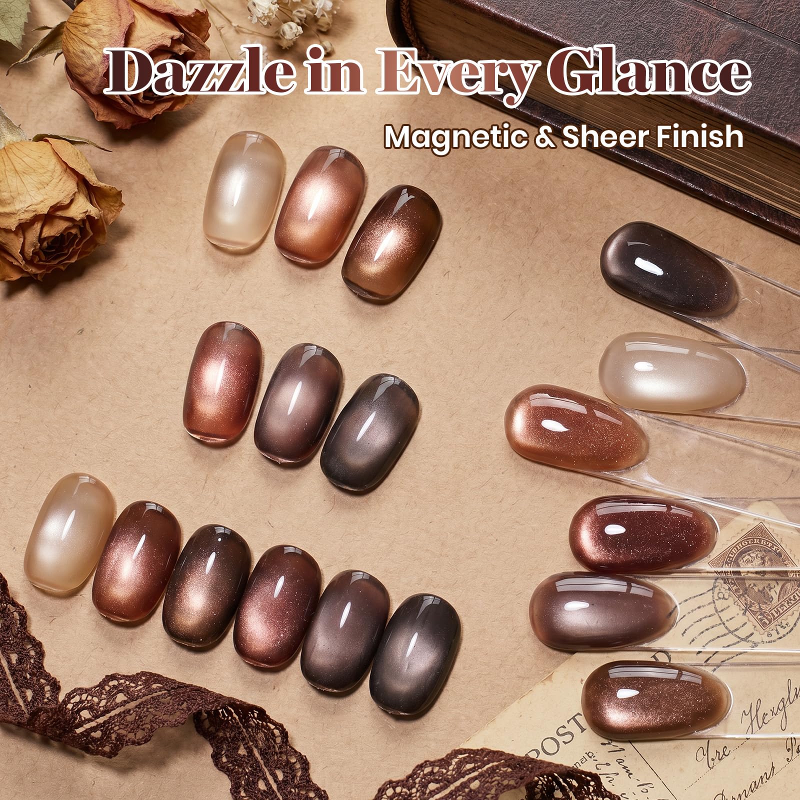 Beetles Gilded Amber Brown Cat Eye 6 Colors 15ML Gel Nail Polish Set Fall Winter Nails