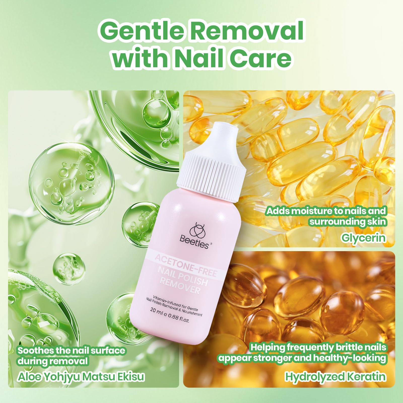 Beetles 20ML Acetone Free Nails Polish Remover Upgraded  17-Free Formula