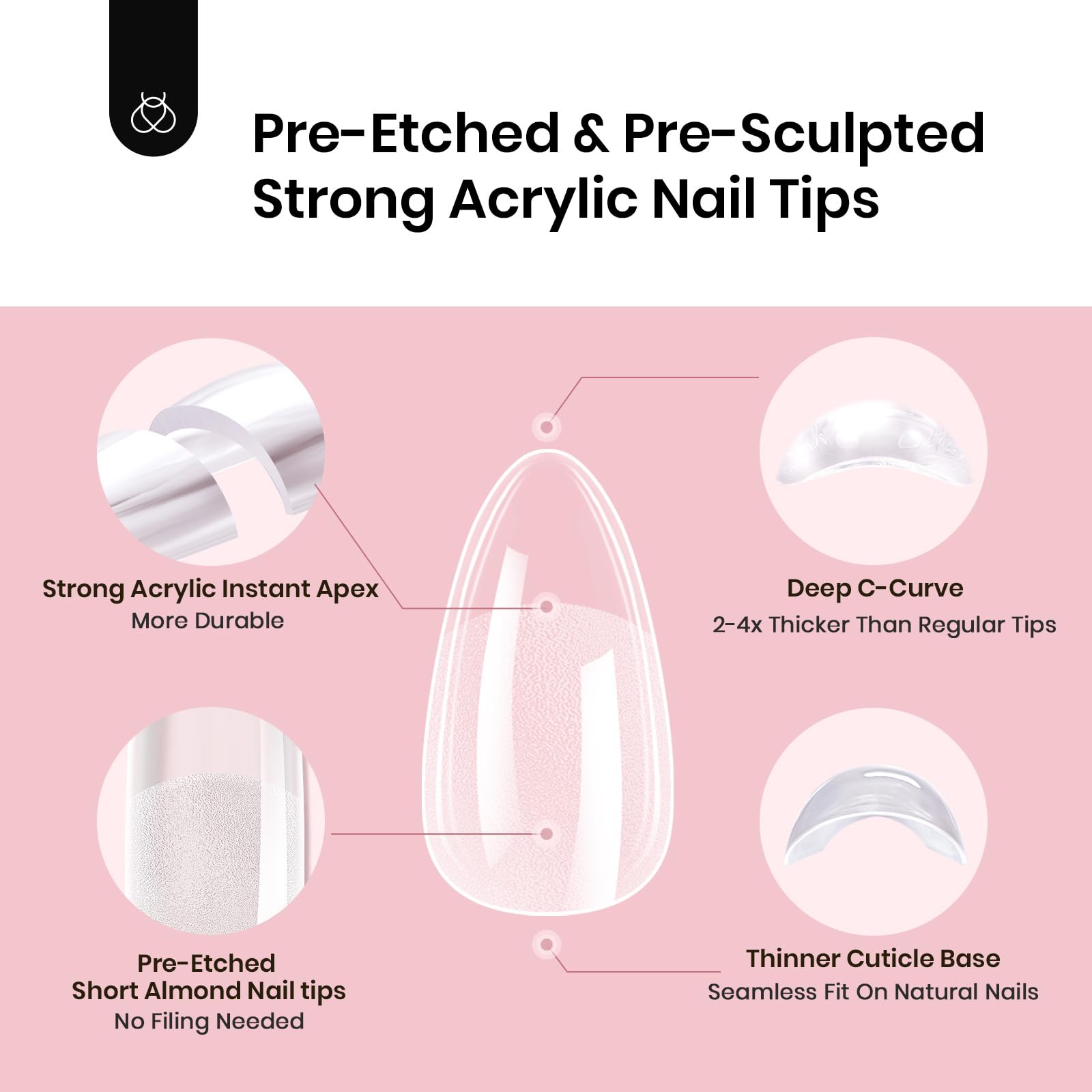Beetles Tipex Instant Apex Nail Tips - 16 Sizes 192 Pieces Almond Short-Pre-Building