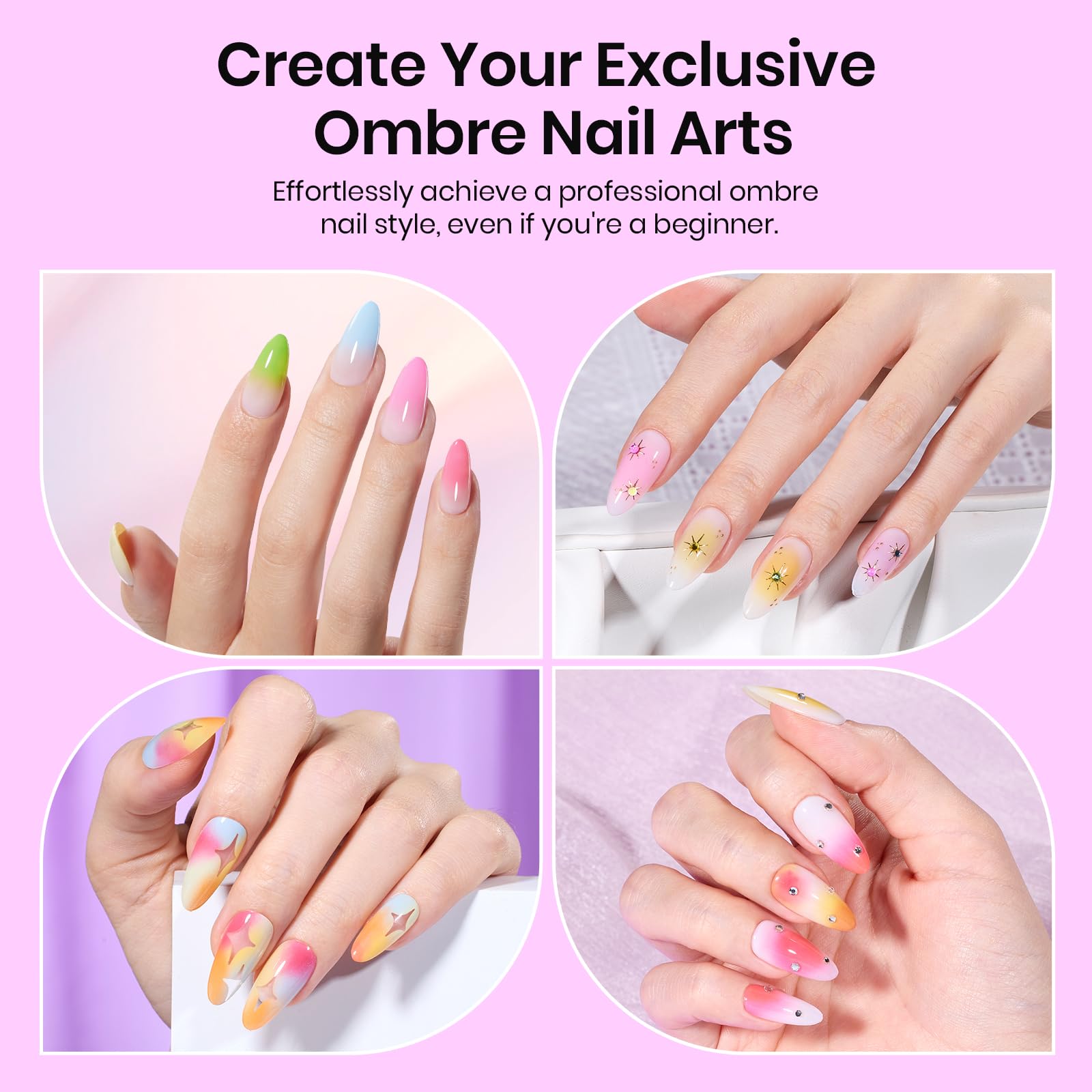 150Pcs Soft Nail Sponges for Ombre Colorful Nail Sponge with Grabbing Pen Blooming Nails Art Brushes