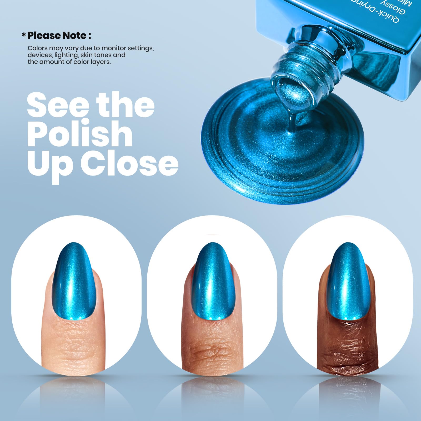 Beetles Metallic Blue Nail Polish - Blue Mirage Mirror Nail Polish Quick-Drying & High Gloss Nail Lacquer Metallic Effect