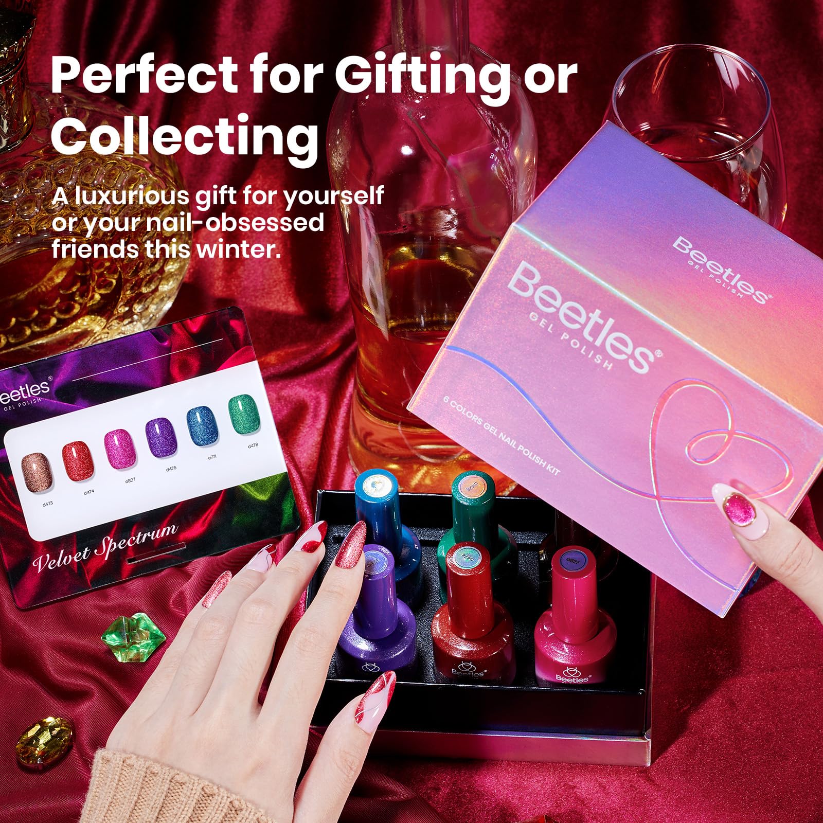 Beetles Cat Eye Gel Nail Polish Set - 6 Colors 15ML Glitter Gel Polish Kit Red Pink Brown Burgundy Purple Blue Green