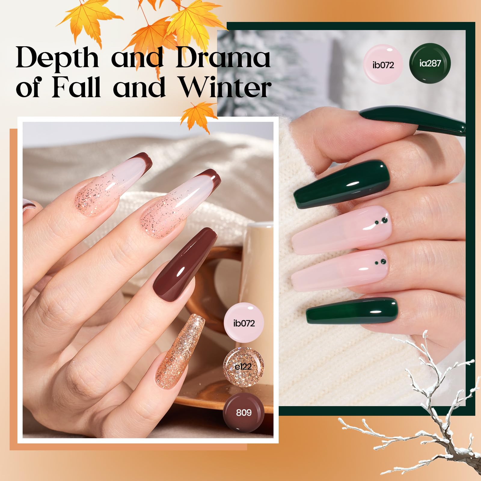 Beetles Seasons Variations - 48 Colors Brown Glitter Fall Gel Nail Polish Kit
