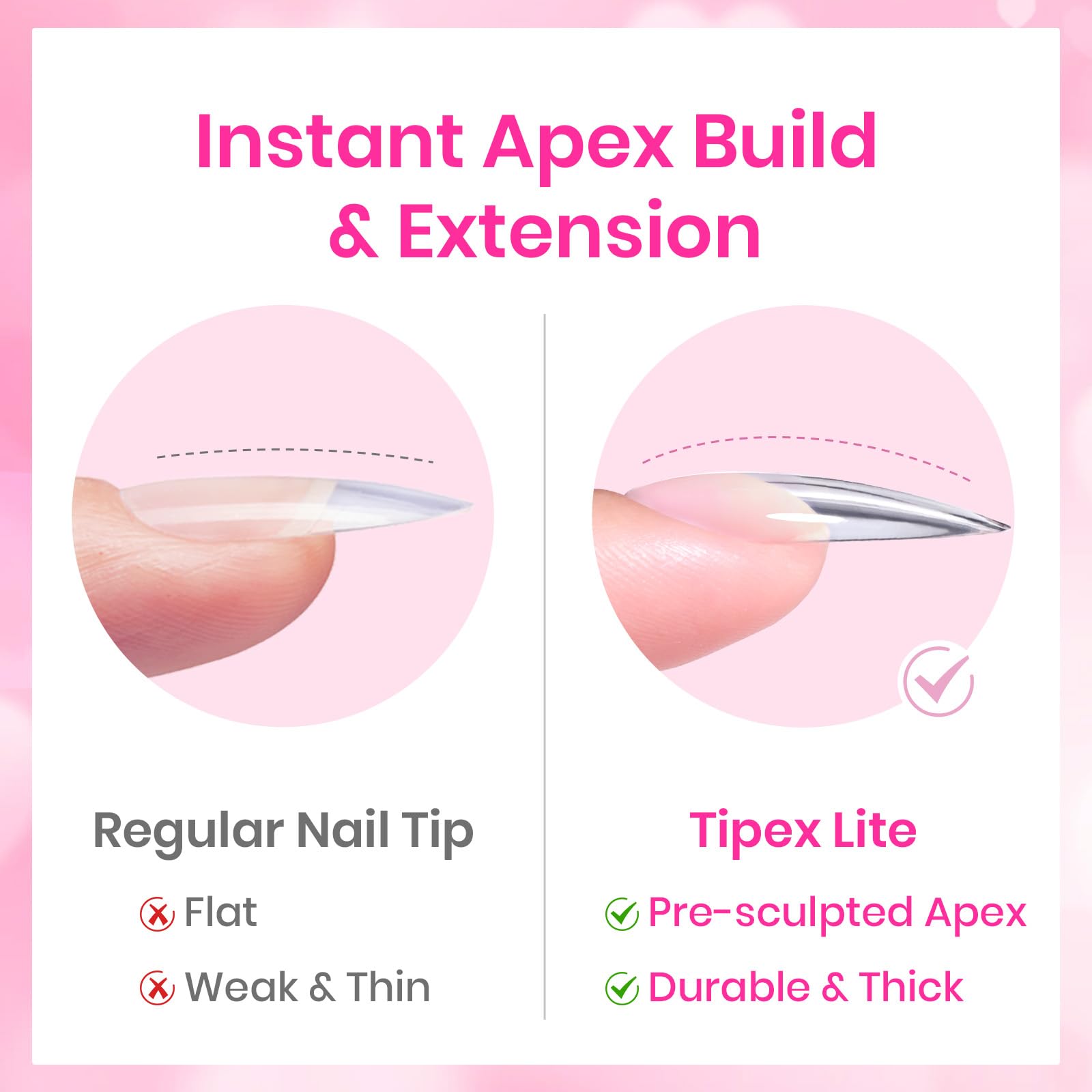 Beetles Tipex Lite Valentine Nails Kit - 192pcs Heart Cutout Pre-Built Apex Almond & Stiletto Medium Nail Tips