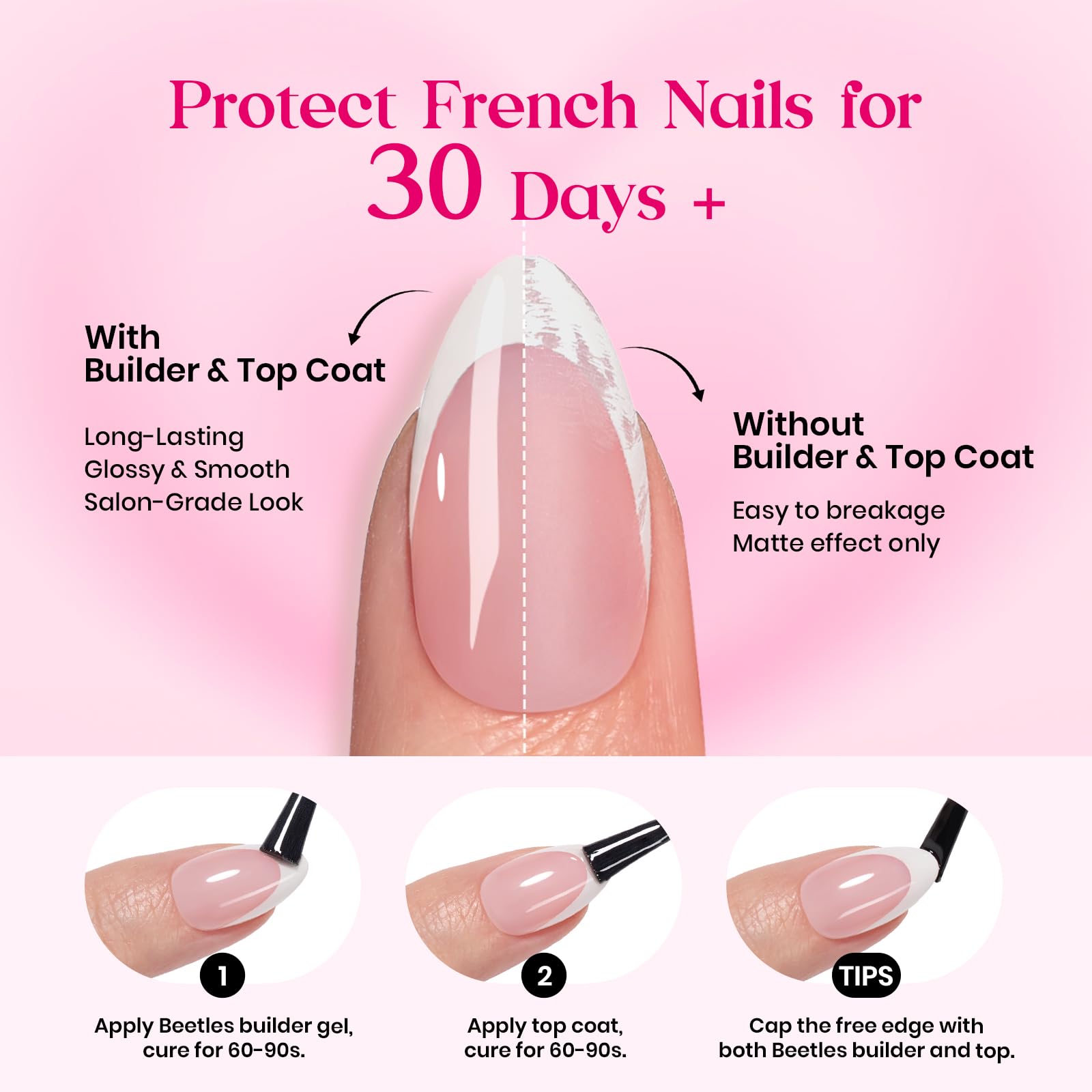 Beetles Valentine Nails Press Romantic Dream - 192 Pcs 16 Sizes 3 Colors Short Almond French Tip Press On Nails