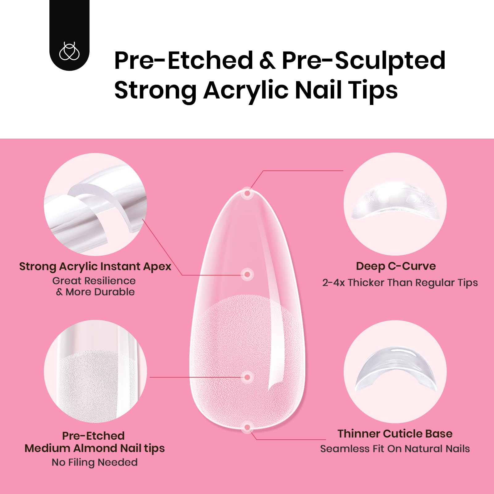 Tipex Medium Almond Half Matte Nail Tips Kit |224pcs