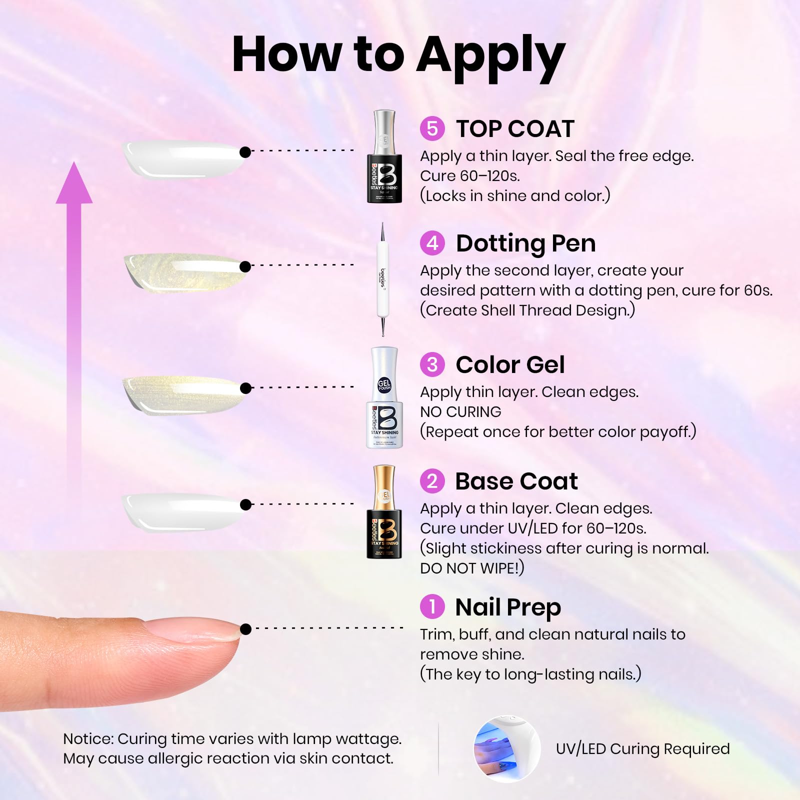 Beetles Shell Thread Gel Nail Polish Set - Stay Shining Pearly Swirl Shade Set