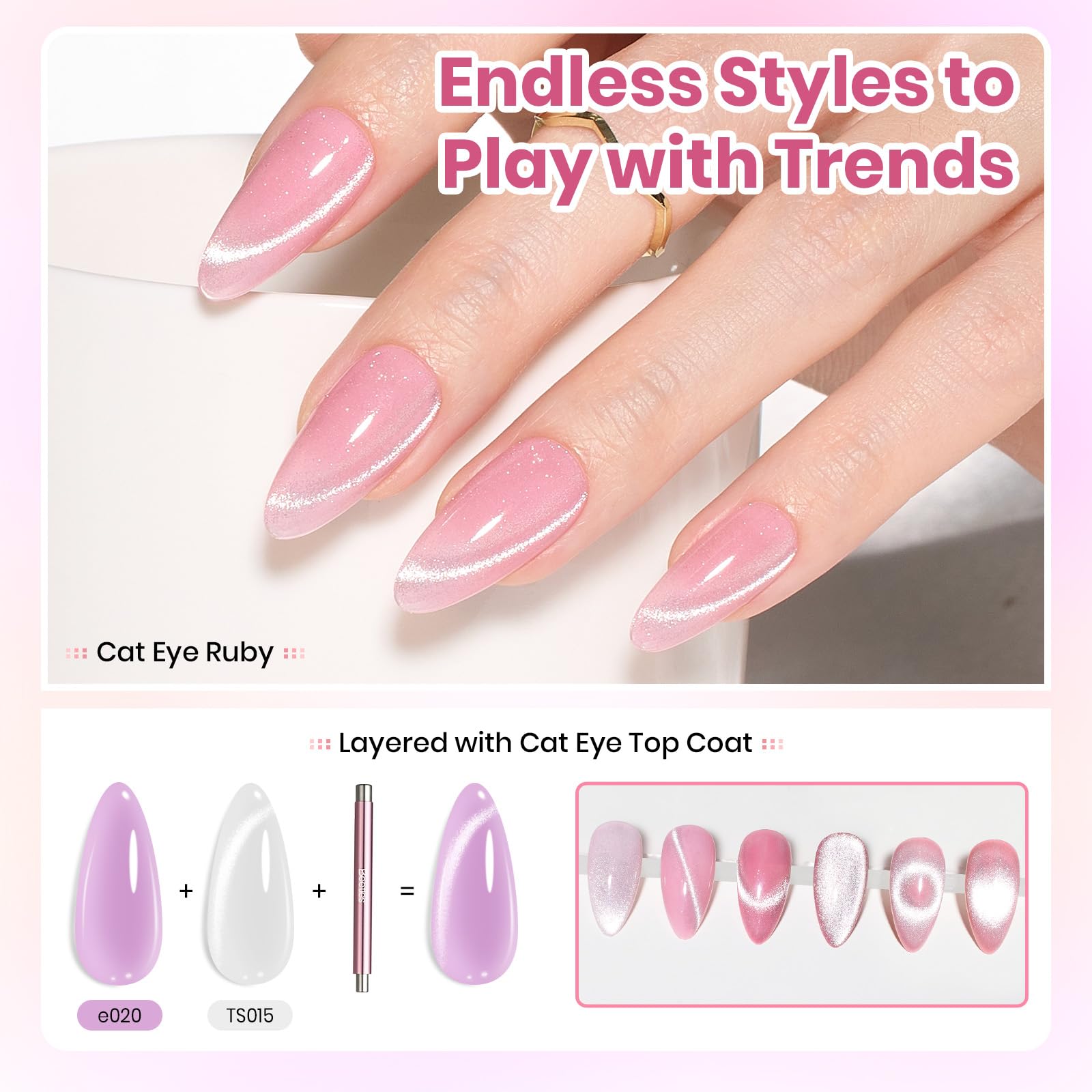 Beetles Gel Nail Starter Kit Sheer Daylight Cat Eye Summer Nails 80Pcs 20 Colors Jelly Gel Nude Red Purple Glitter All-in-One Mani Kit