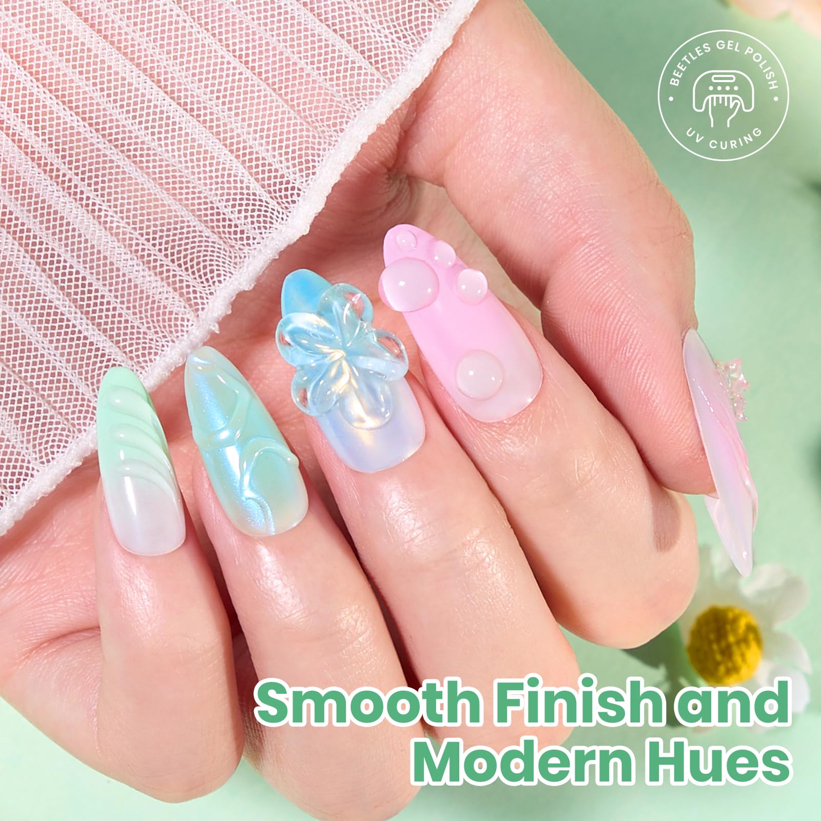 Beetles Hema Free Gel Polish Set, 15 ML 6 Colors Pastel Cat Eye Pink Green Blue Glitter Gel Nail Polish Kit Soak Off UV Nail Art DIY at Home Salon Spring Summer Easter Gift for Women