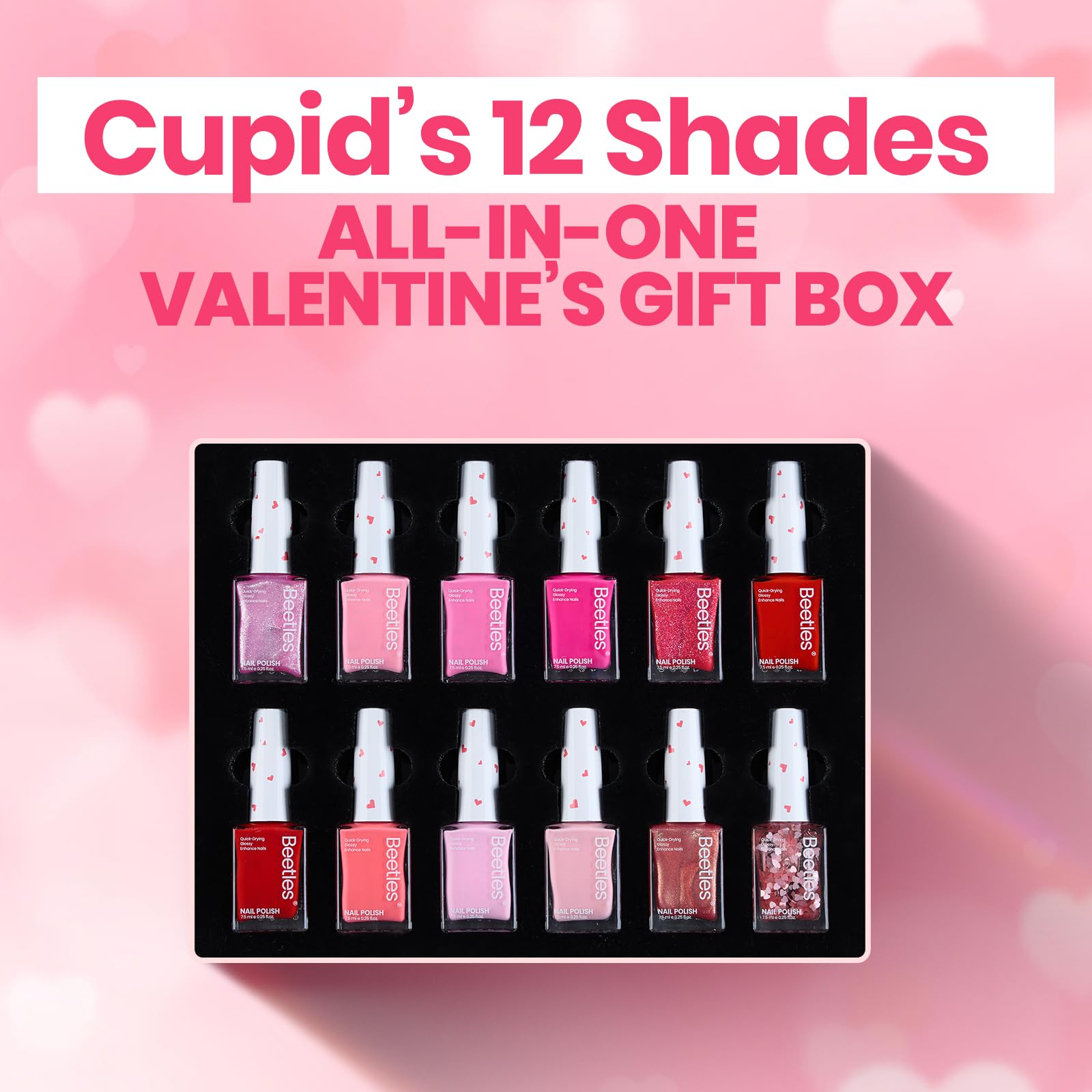 Beetles Pink Nail Polish Set - Love's Prism 12 Colors Valentine Nails Quick Dry Nail Polish Set