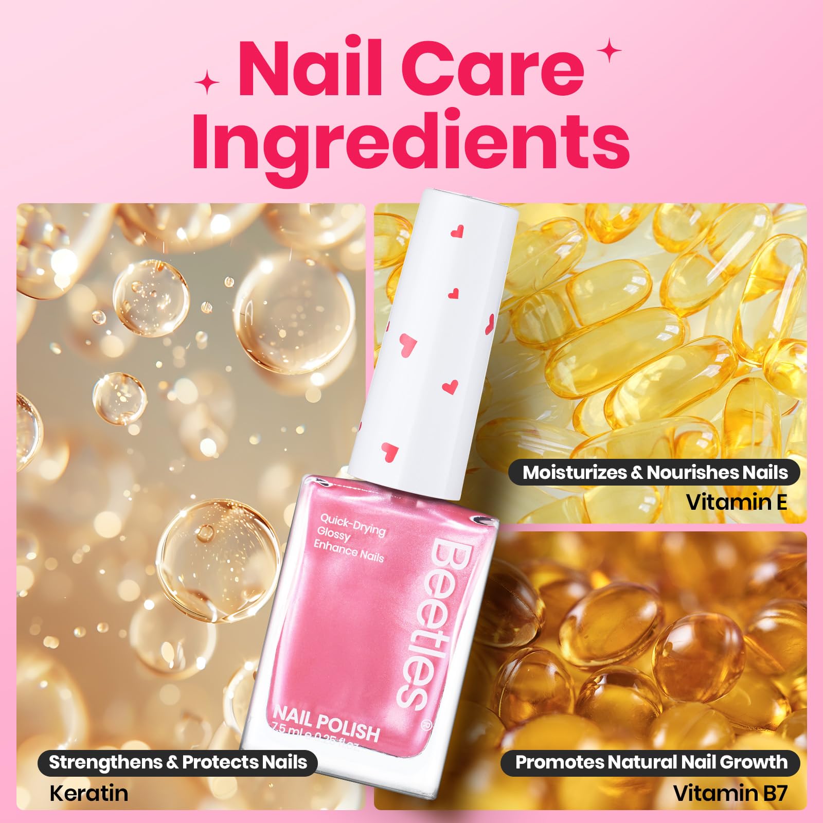 Beetles Valentines Nails Polish Set - Hearts Aflutter 6 Colors Hot Pink Red Light Pink Nail Polish