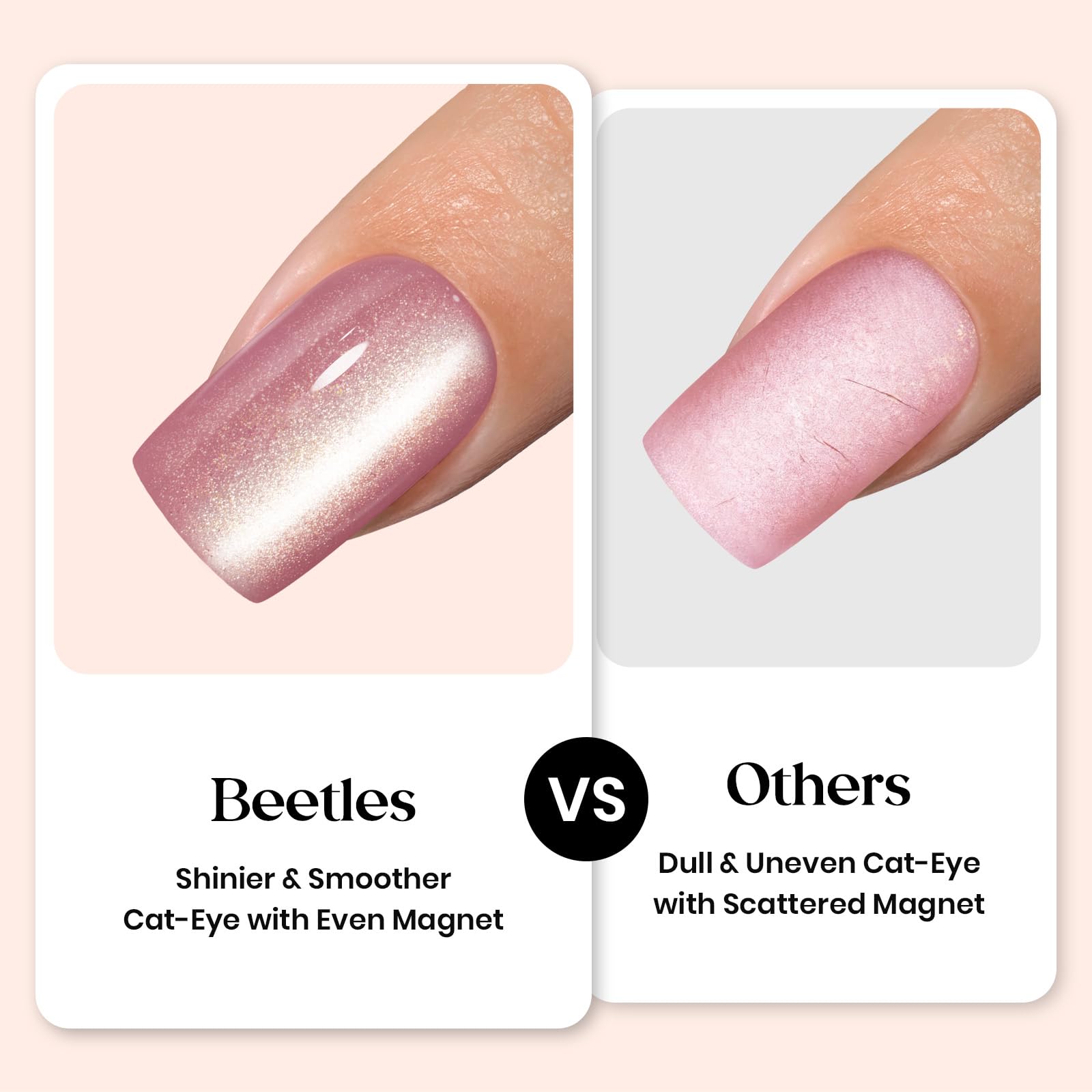 Beetles Cat Eye Nails - 16 Sizes 224 Pcs 7 Colors Short Square Press On Nails Natural Salon Quality
