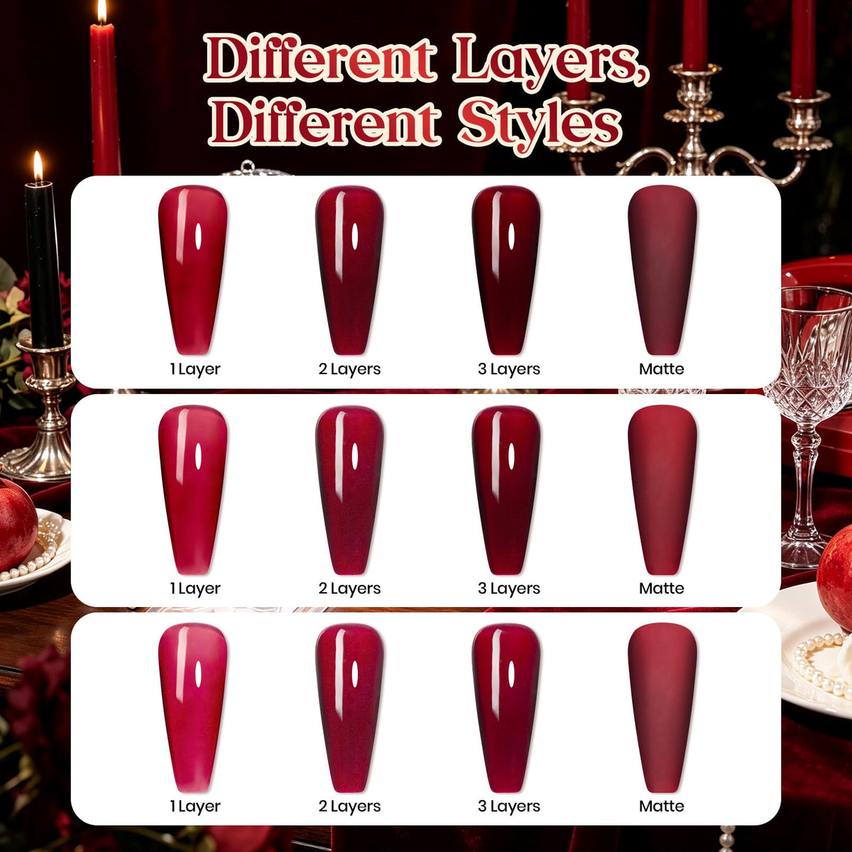 Beetles Red Party Muse 6 Colors Glitter Jelly & Cat Eye Gel Polish Set 9ML Burgundy Cherry Wine