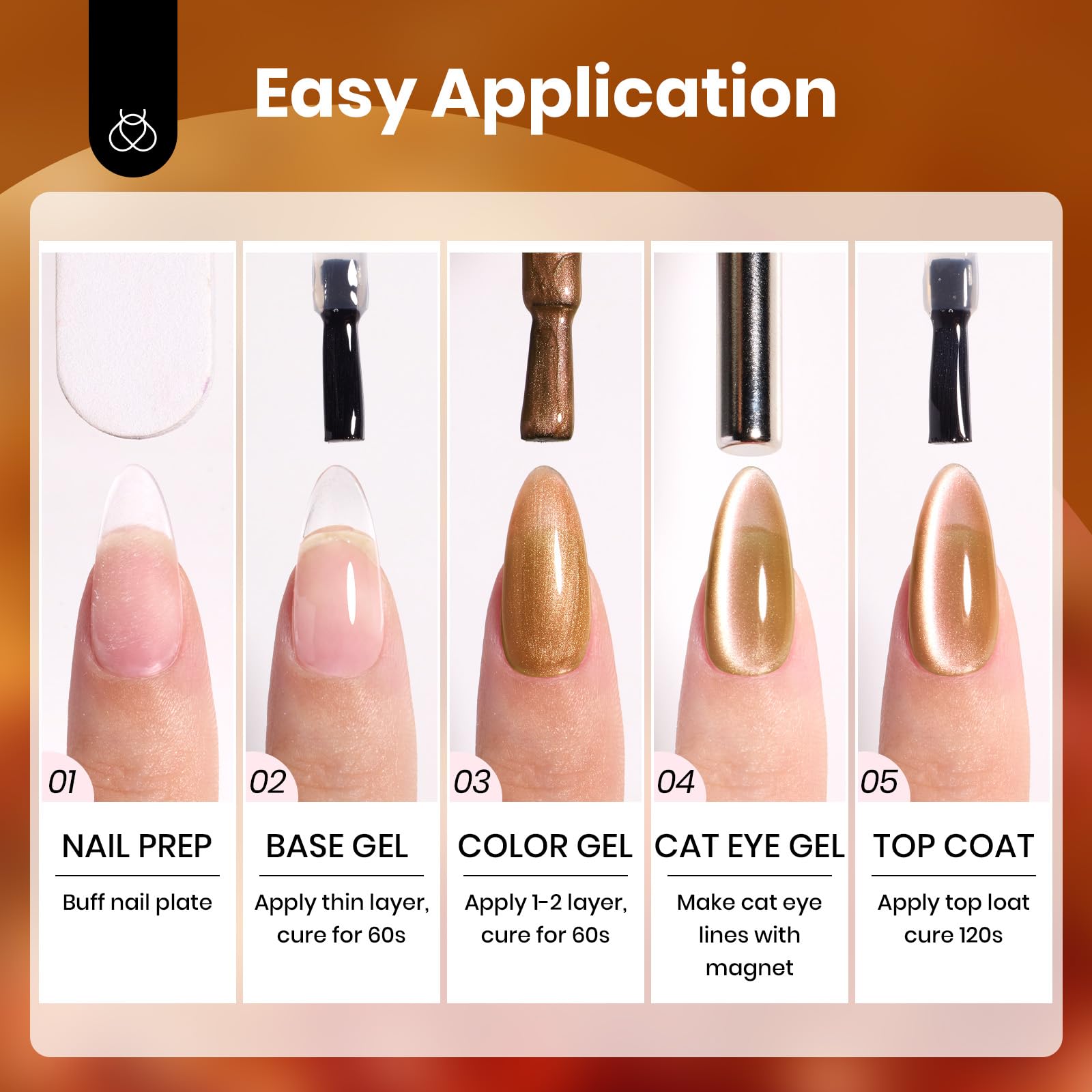 Amber Glint - 15ML Fall Brown Gold Powder Glass Cat Eye Magnetic Glitter Gel Polish