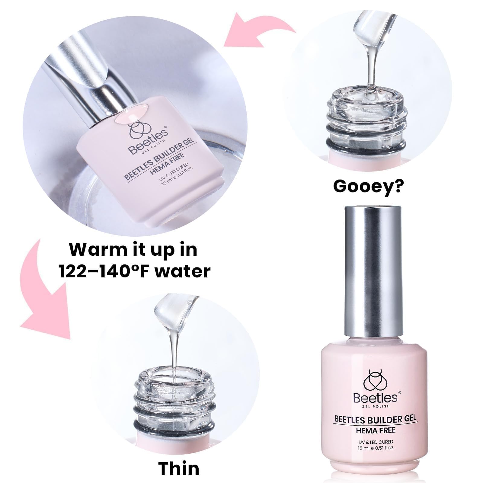 Beetles Builder Gel for Nails HEMA-Free 8 in 1 Jelly Pink Building Gel 15ML