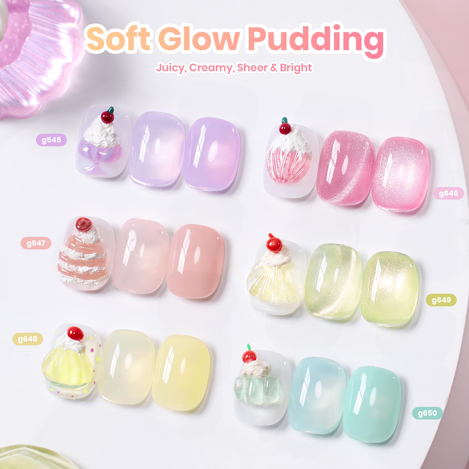 Beetles Soft Glow Pudding 6 Colors Summer Nails Jelly Pastel Pink Cat Eye Glitter Gel Nail Polish Set