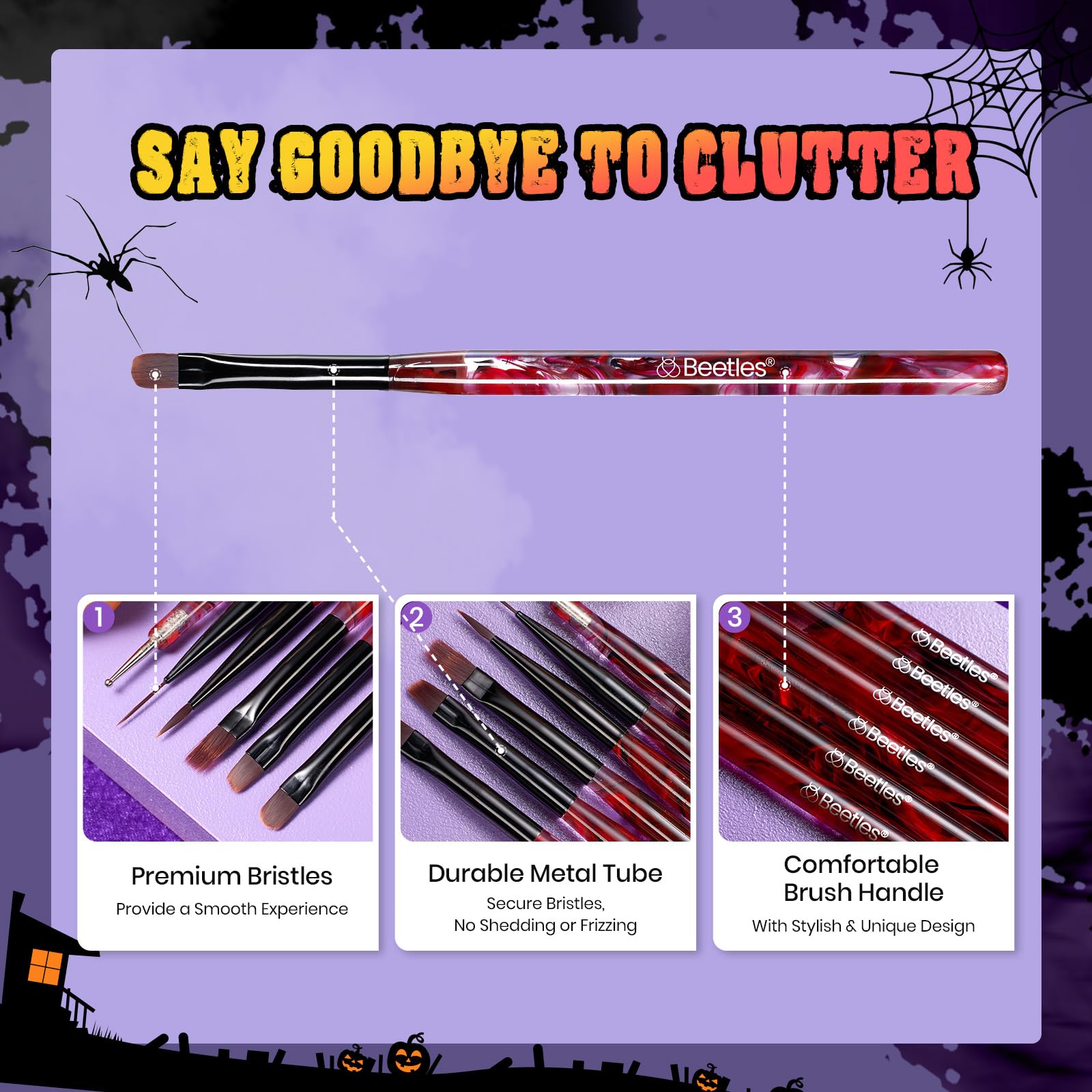 Halloween Nail Art Brushes - 6pcs Nail Art Pens with Pumpkin Palette Holder Halloween Charms
