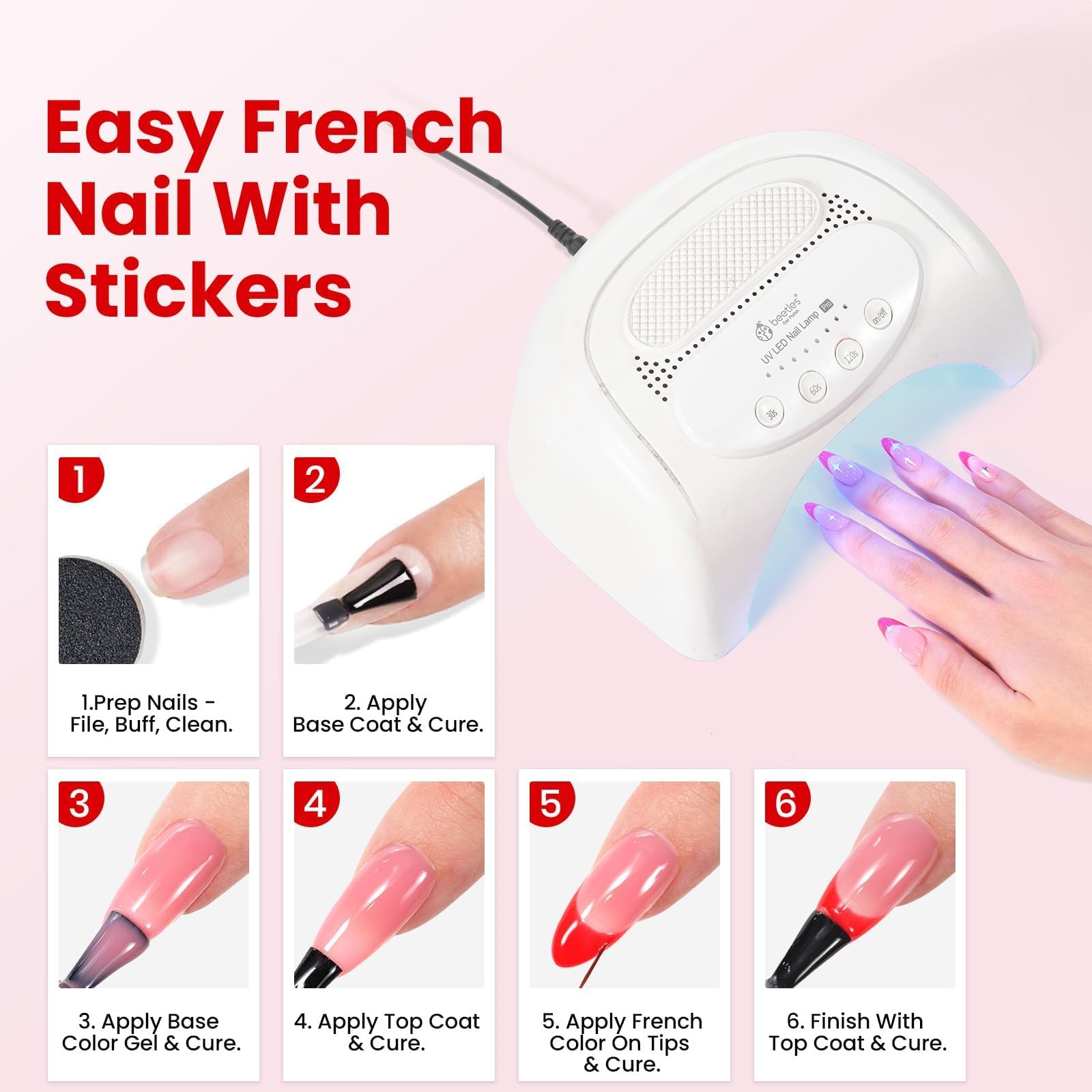 Beetles French Tip Gel Polish - Dusky Rose with Base Coat Top Coat Hema Free