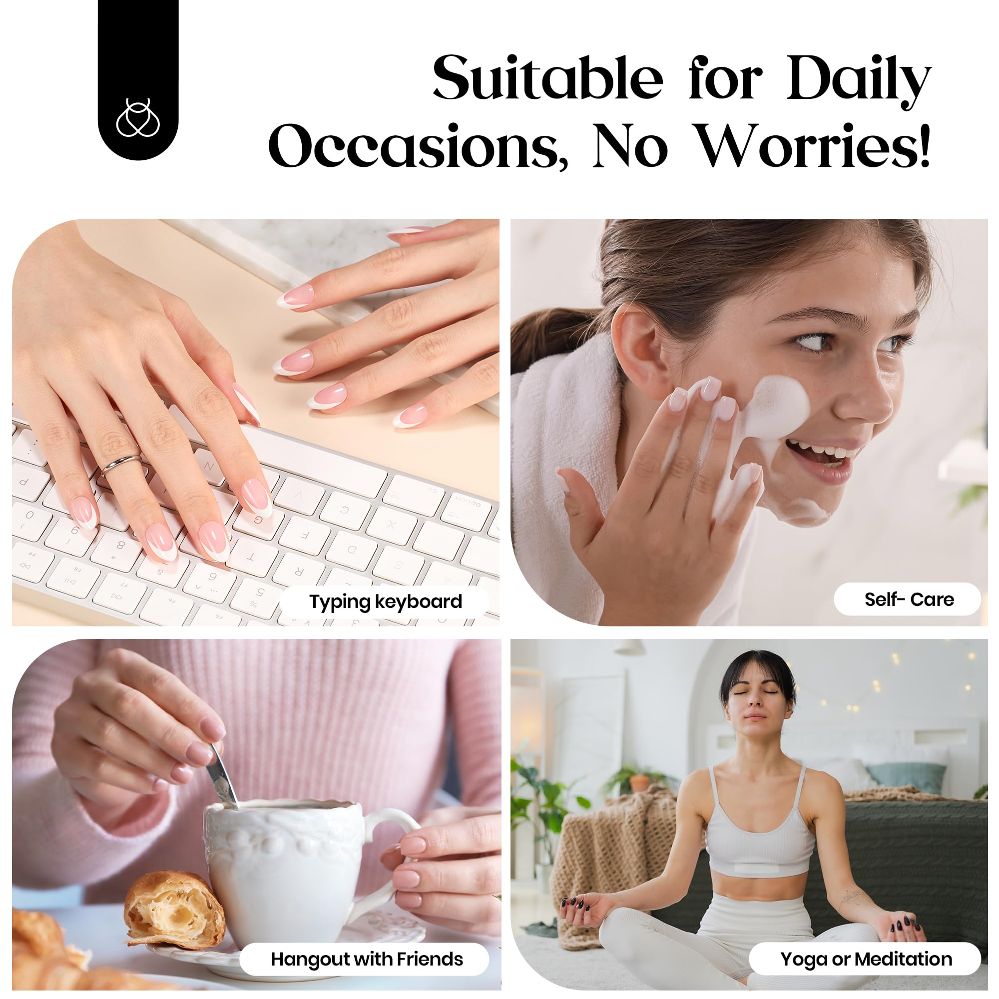 Beetles French Tip Press On Nails: 150 Pcs Pink Short Square Press On Nails 4 in 1 Nail Tips