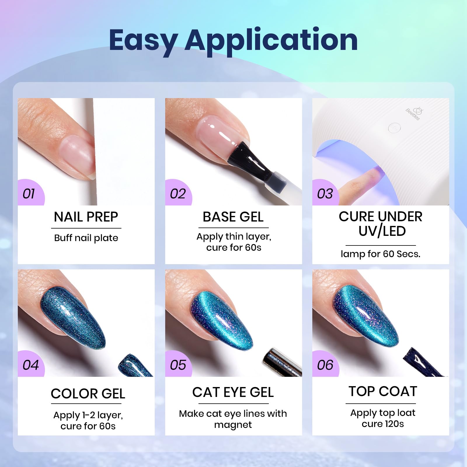 Beetles Holo Blue Dream Galaxy Cat Eye Gel Nail Polish 15ML Glitter Polish Magnetic Shimmer Effect