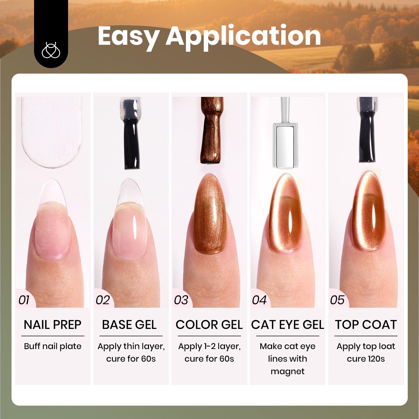 Golden Mirage - 6 Colors Cat Eye Glitter Magnetic Fall Gel Nail Polish Set