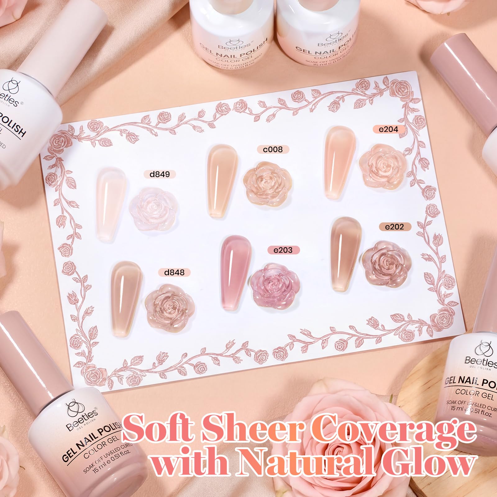 Beetles Gel Nail Polish Earthy Rose  6 Colors 15ML Nude Pink Brown Neutral Jelly Summer Nails Gel Polish Kit