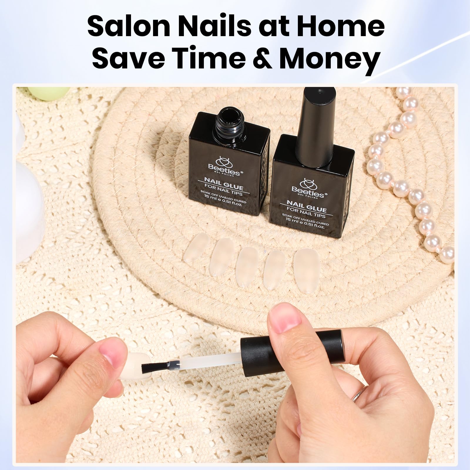Beetles 2Pcs 15ml Gel Nail Glue for Acrylic Nail Tips Clear Self-Leveling Nail Extension Gel