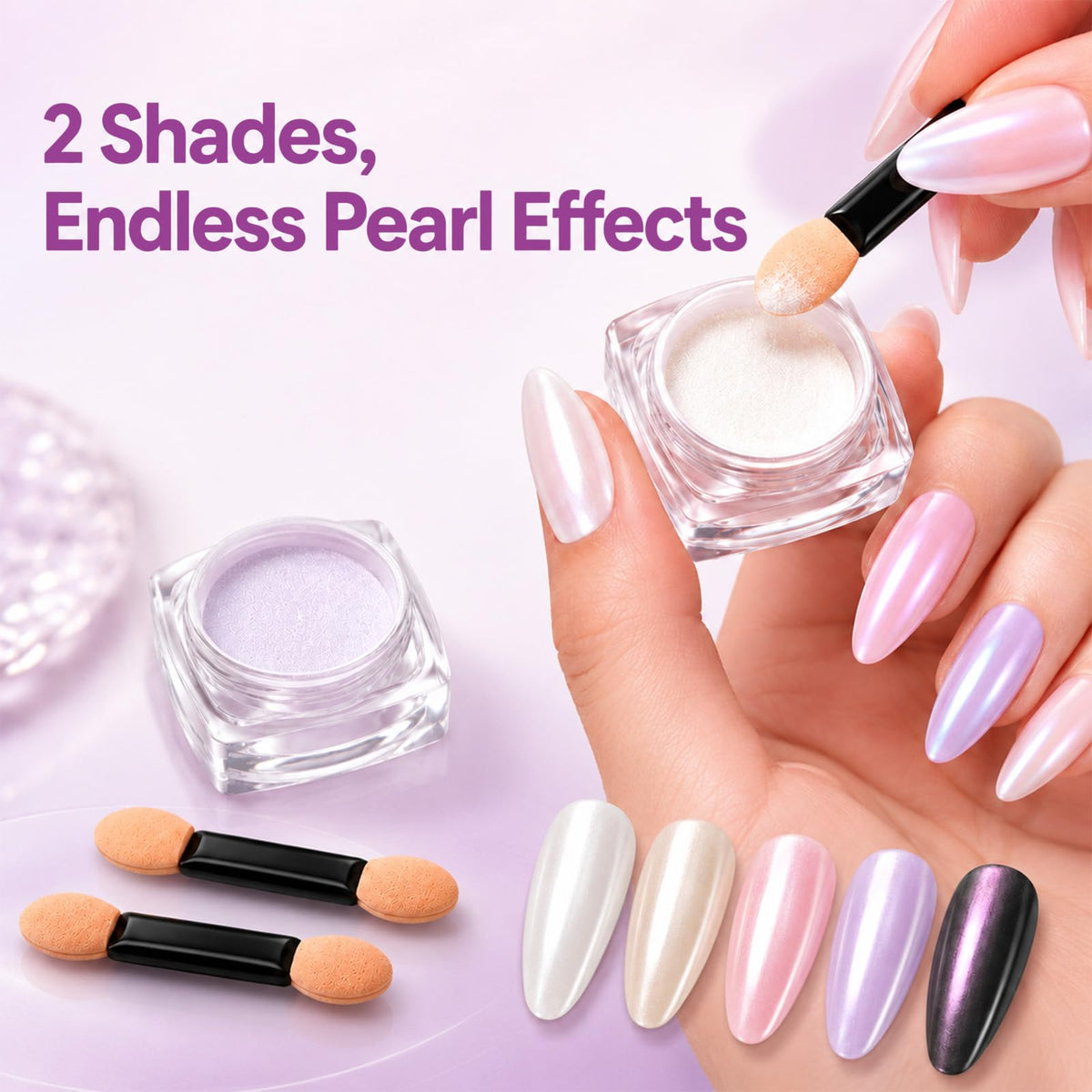 Beetles Chrome Nail Powder 2 Jars White Pearl and Purple Aurora