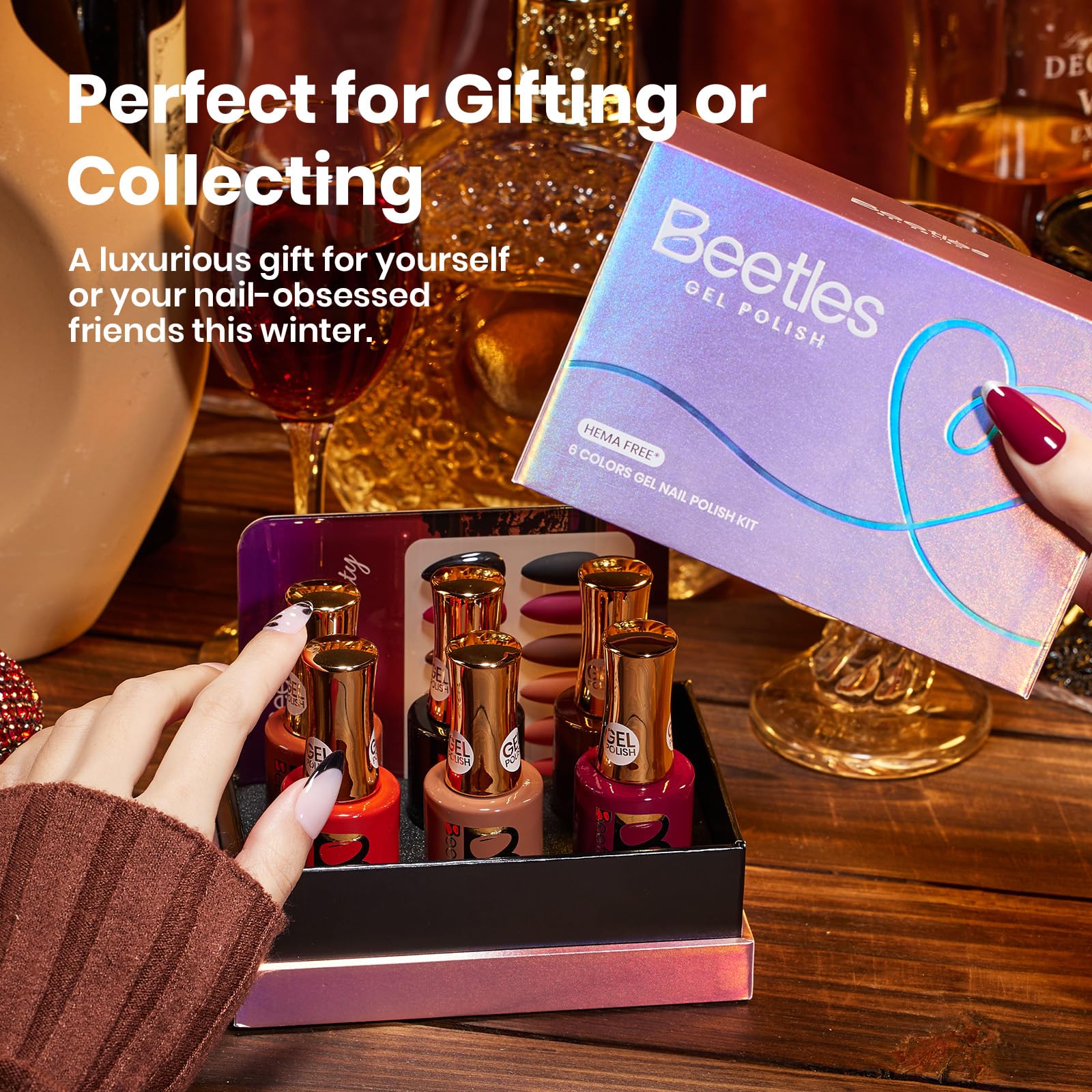 Beetles Winter Gel Polish Set Midnight Serenity HEMA-Free - 6 Colors 15ml Mocha Brown Gel Polish Set