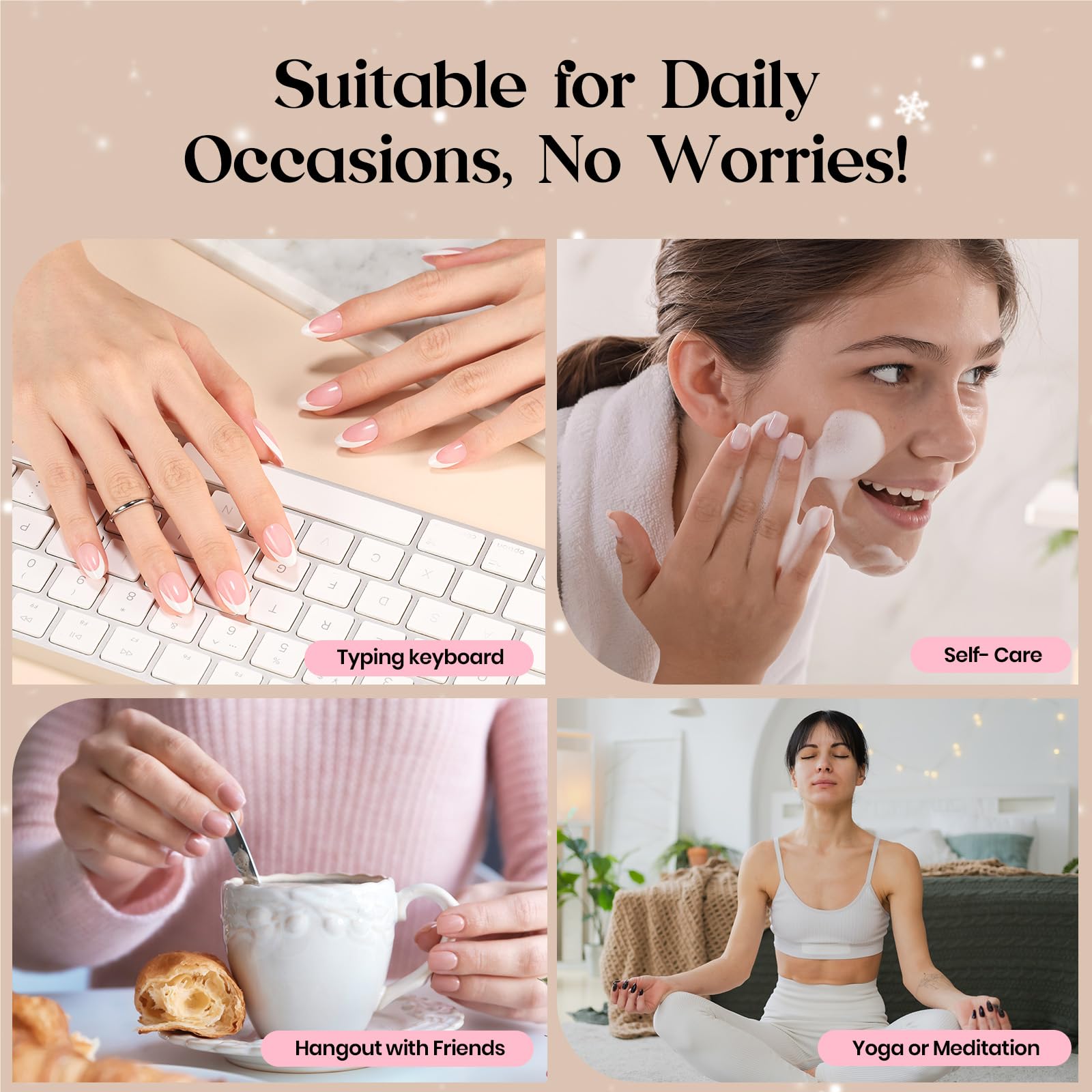 Beetles X Press Plus Gel Nails Kit Rouge French - 160Pcs 16 Sizes All-in-One Kit 5 Colors Christmas Press On Nails Short Almond