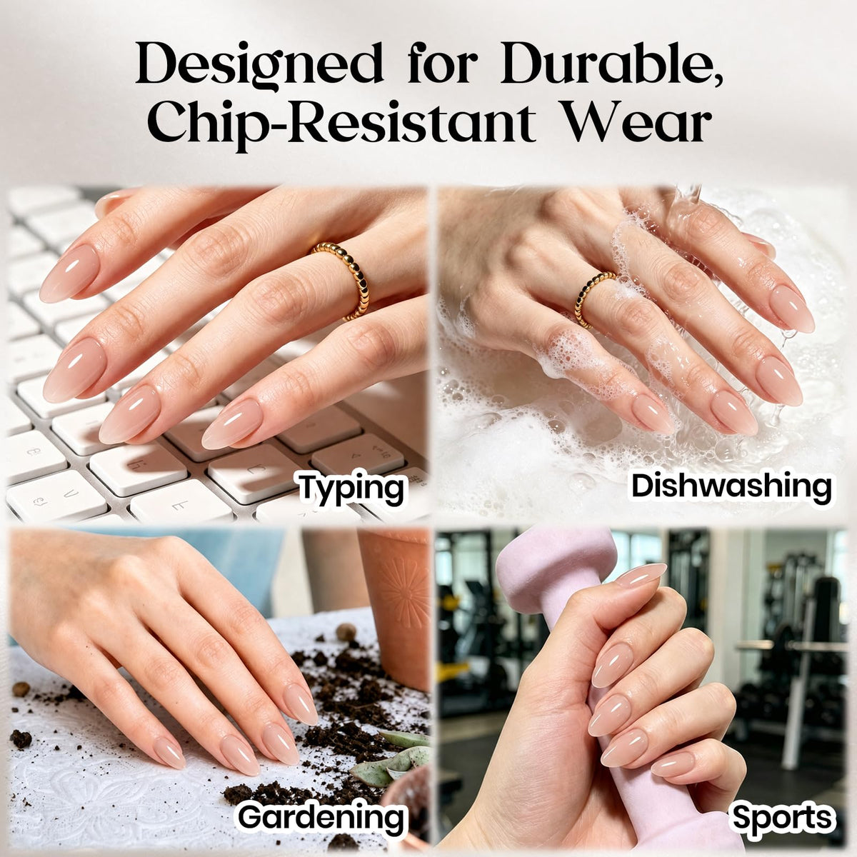 Beetles Short Almond Press On Nails Pink Nude Press Nails Gel Painted