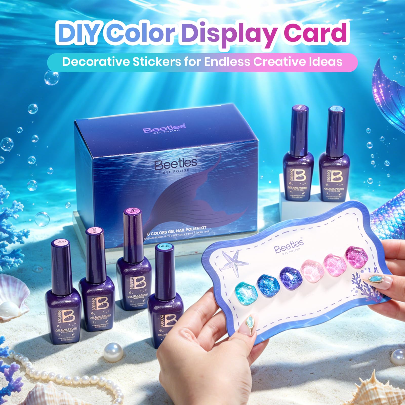 Beetles Siren Scale Glitter 6 Colors Gel Nail Polish Set 9ml With Rhinestones & Swatch Card