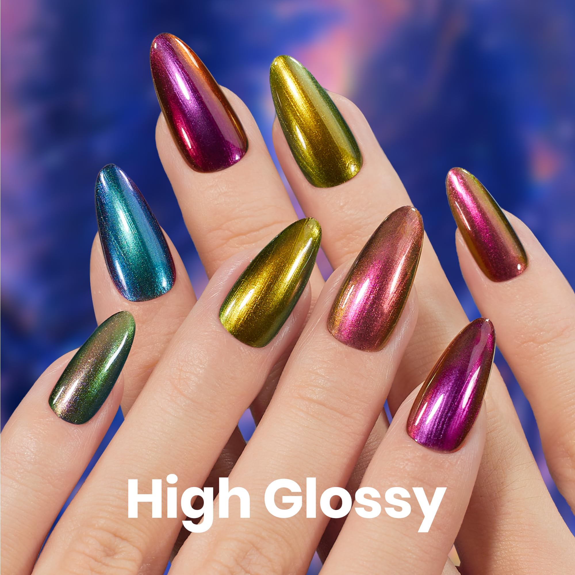 Beetles Chrome Nail Polish Set - Spring Nails Chameleon Holographic Ember 6 Colors Air Quick Fast Dry Metallic Nail Polish