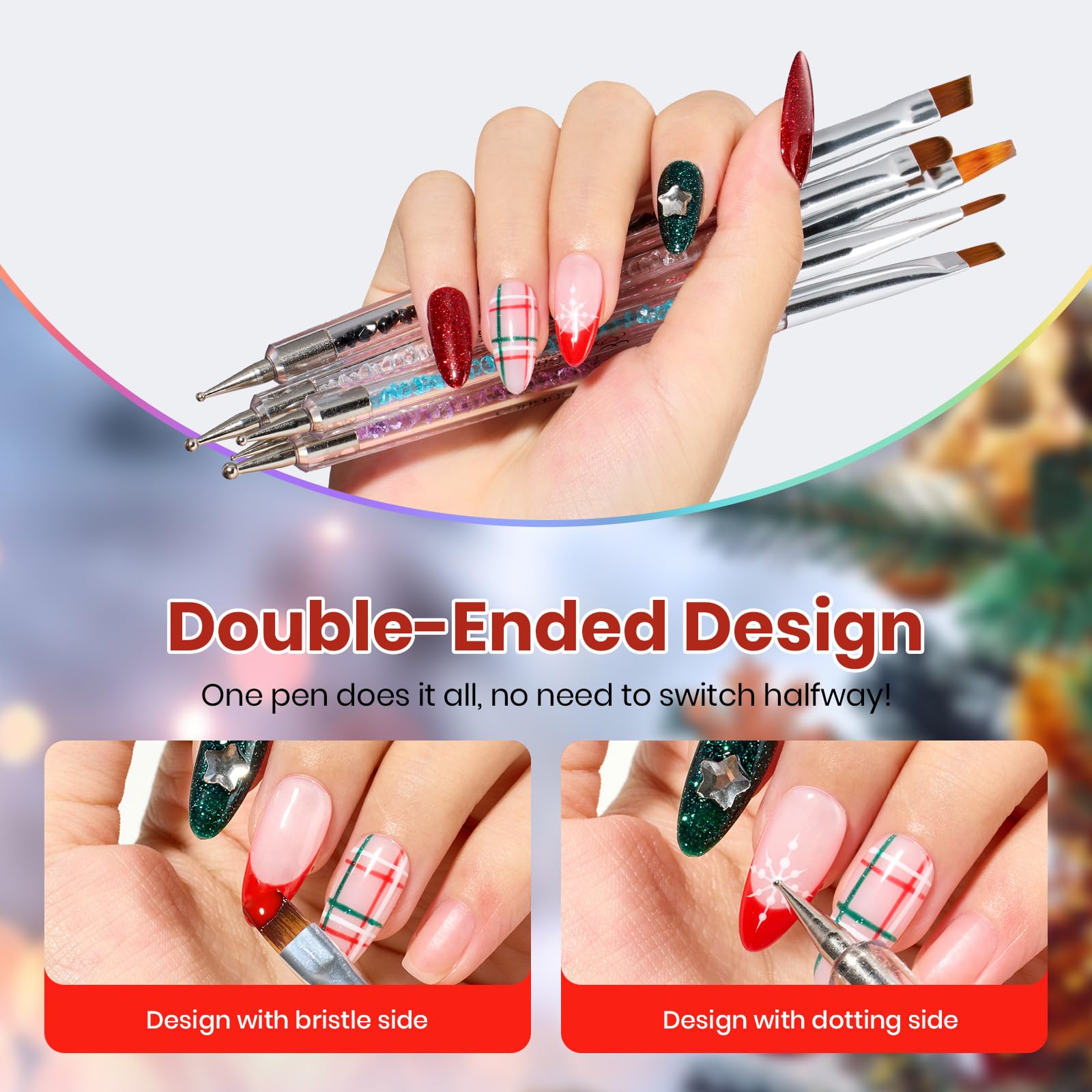 Beetles Christmas Nail Art Brushes 8pcs – Crystal Christmas Nail Art Tools