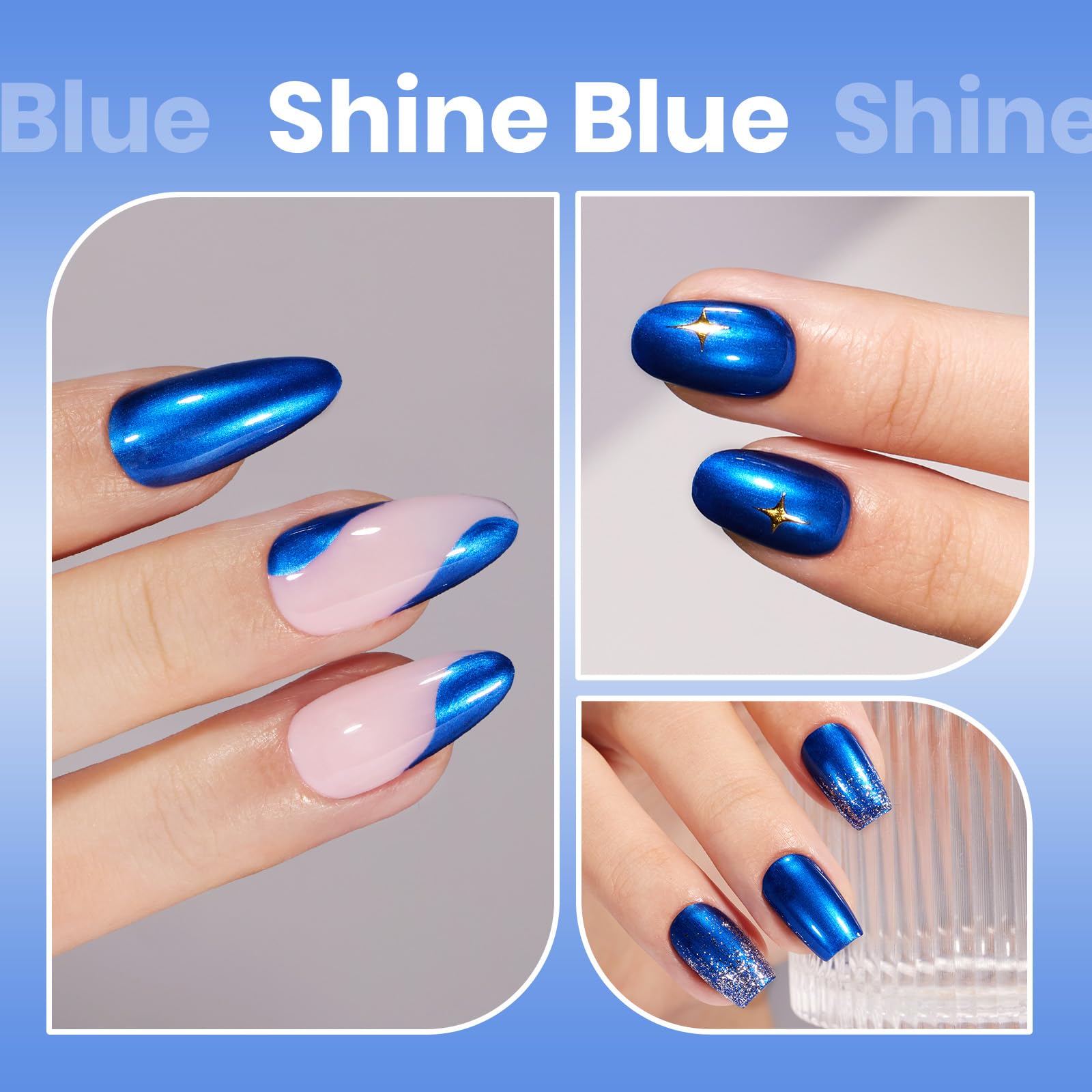 Beetles Blue Mirror Nail Polish - Shine Blue 15ml Chrome Nail Polish Metallic Effect Quick-Drying Glossy Finish Easy Application