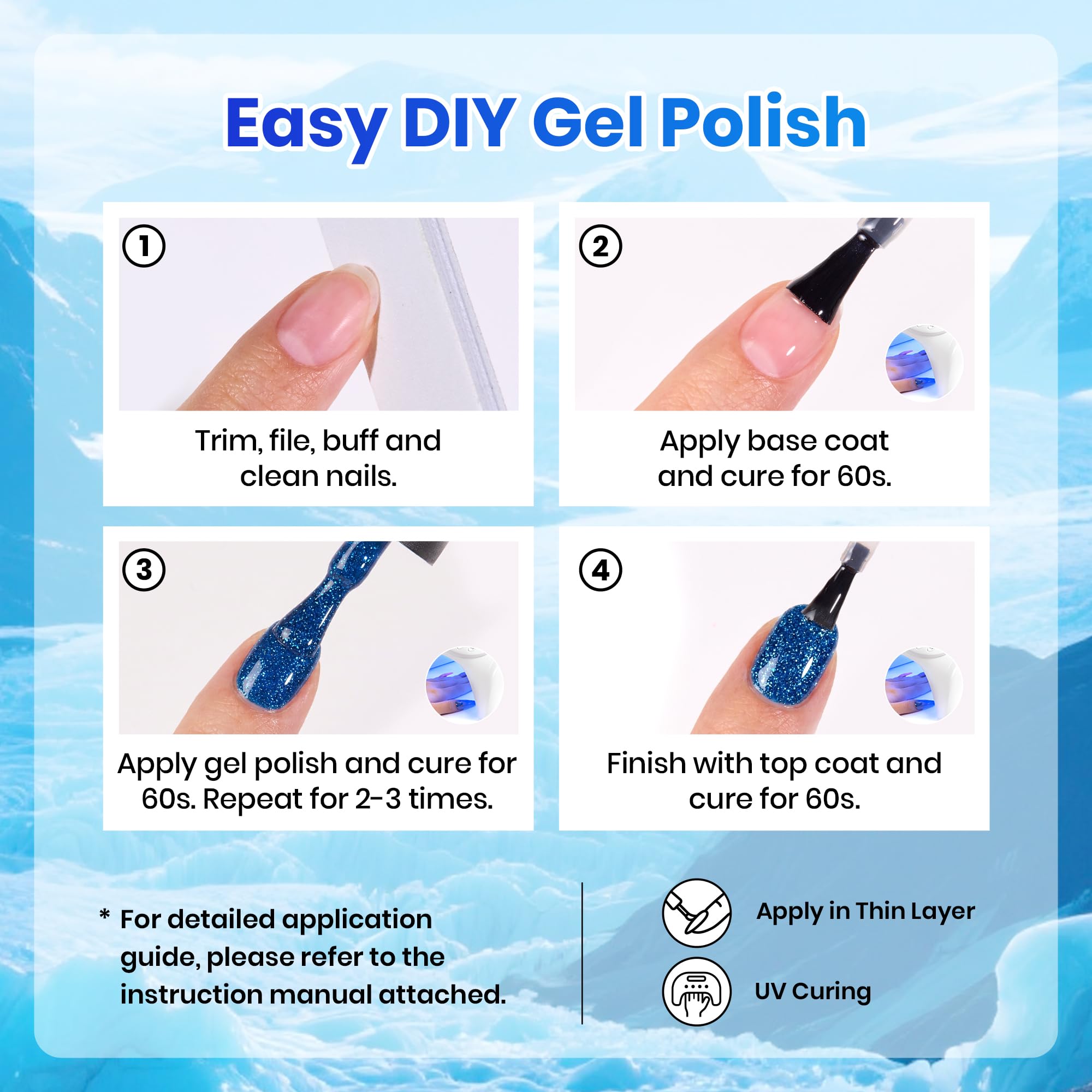 Glacier Diamond | 6 Colors Blue Gel Polish Set Glitter Nails