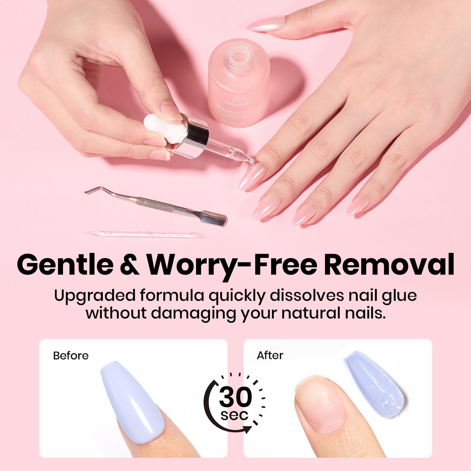 Beetles Nail Glue Essential Duo Dropper Design 20g No Wipe Hands-Free Nail Glue And 30ml Glass Dropper Nail Remover