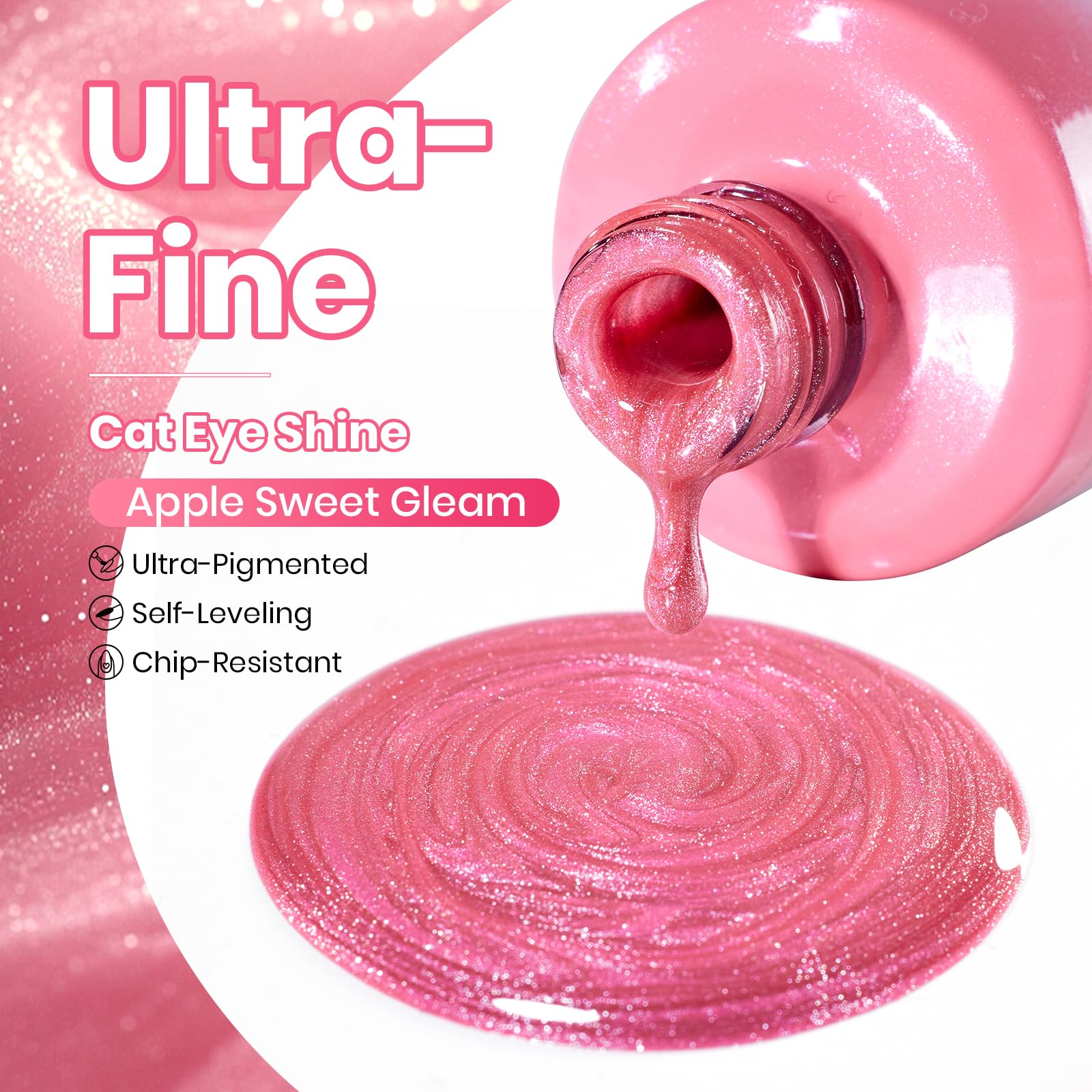 Beetles Apple Sweet Gleam Pink Cat Eye Gel Nail Polish - 15ML Glitter Pink Cat Eye Spring Gel Polish