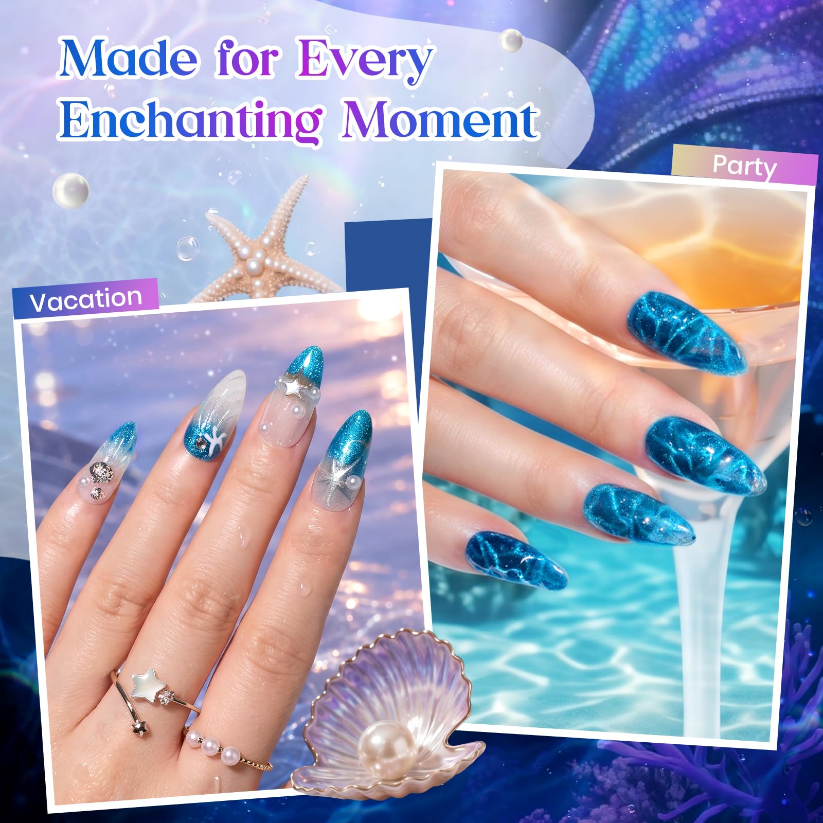 Beetles Siren Song Cat Eye  6 Colors 9ml Gel Nail Polish Set With Cat Eye Magnet Water Ripple Magnet Stick Nail Charms