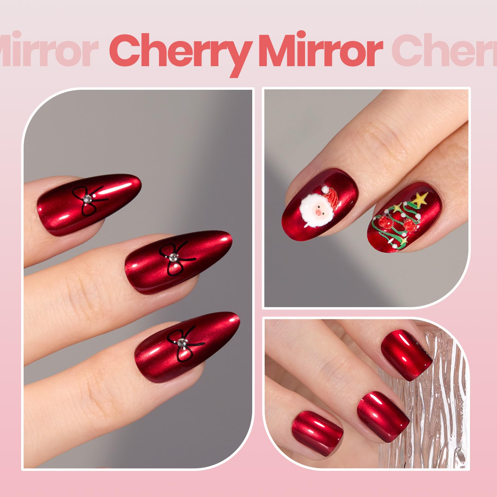Beetles Red Chrome Nail Polish - Cherry Mirror Chrome Nail Polish Metallic Effect Quick-Drying Glossy