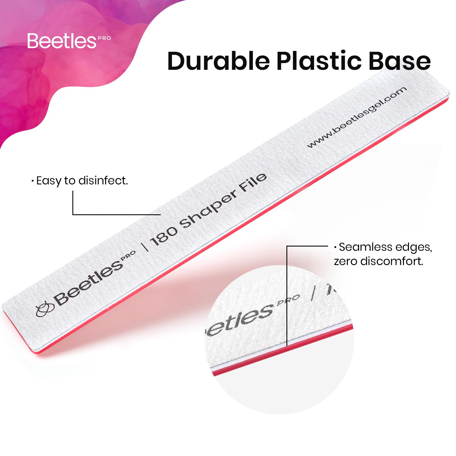 Beetles Pro 3-Pcs Nail File – Professional 1Pcs Reusable Peel and Stick File Core with 2Pcs 100/180 Grit Nail Files