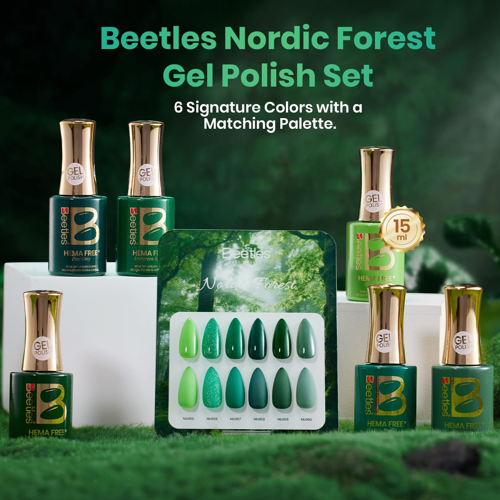 Beetles Green  Gel Nail Polish - Spring Nails Hema Free 6 Colors Light Dark Green Set