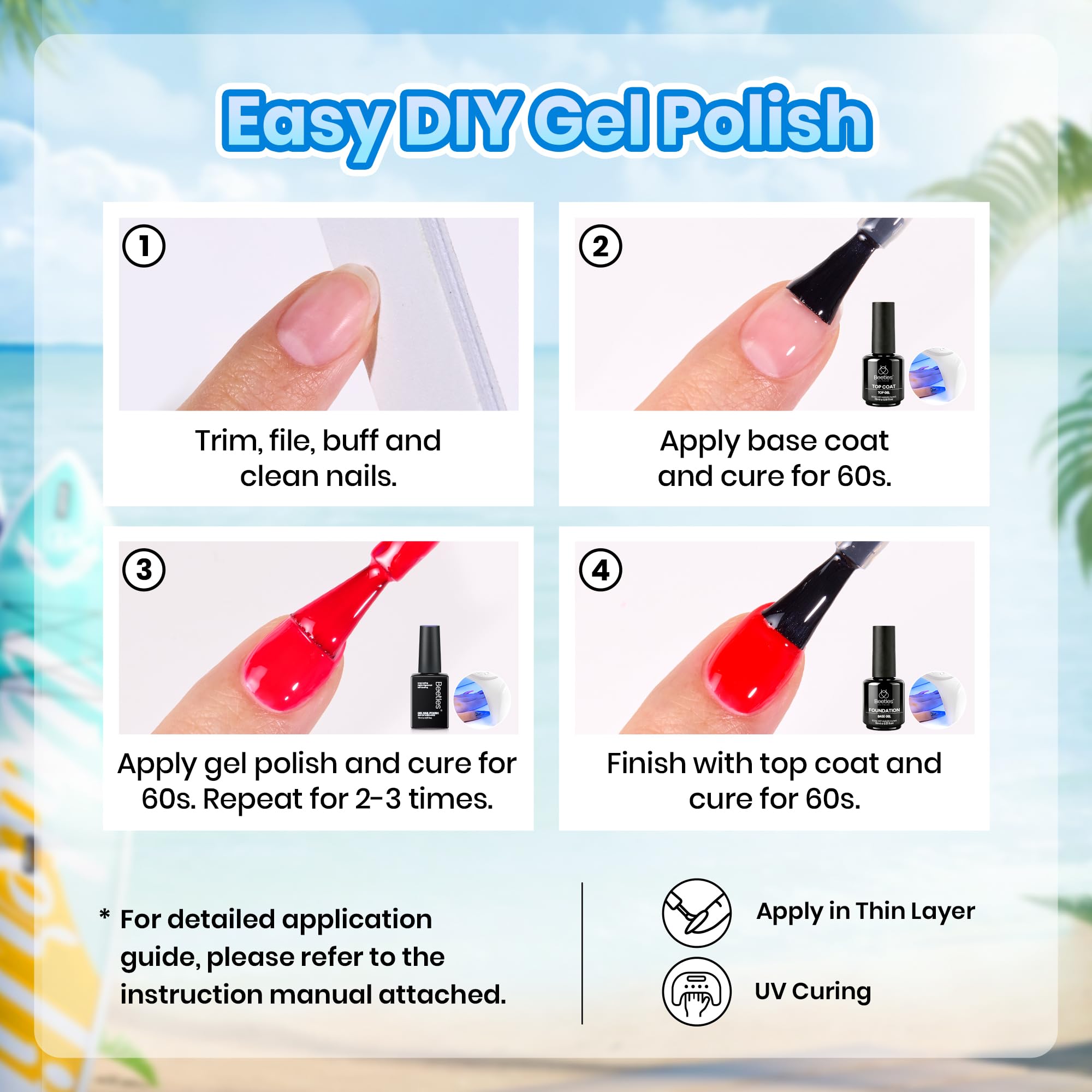 Beetles Dreamy Summer 6 Colors Nails Art Hot Pink Blue Yellow Green Gel Nail Polish Set