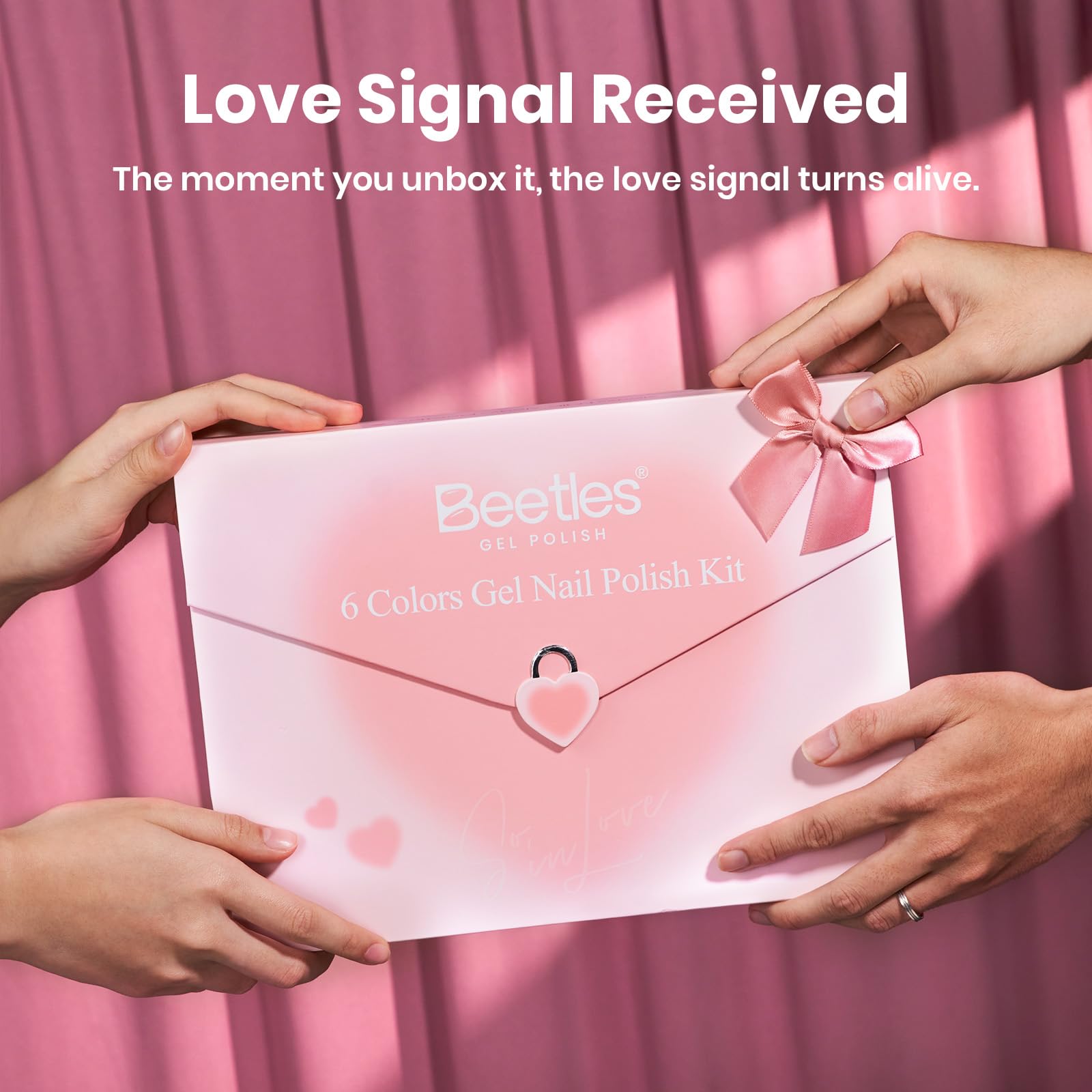 Beetles Love Signal Pink Gel Nail Polish Set - 6 Colors Valentine Nails Pink Cat Eye Glitter Gel Polish Kit