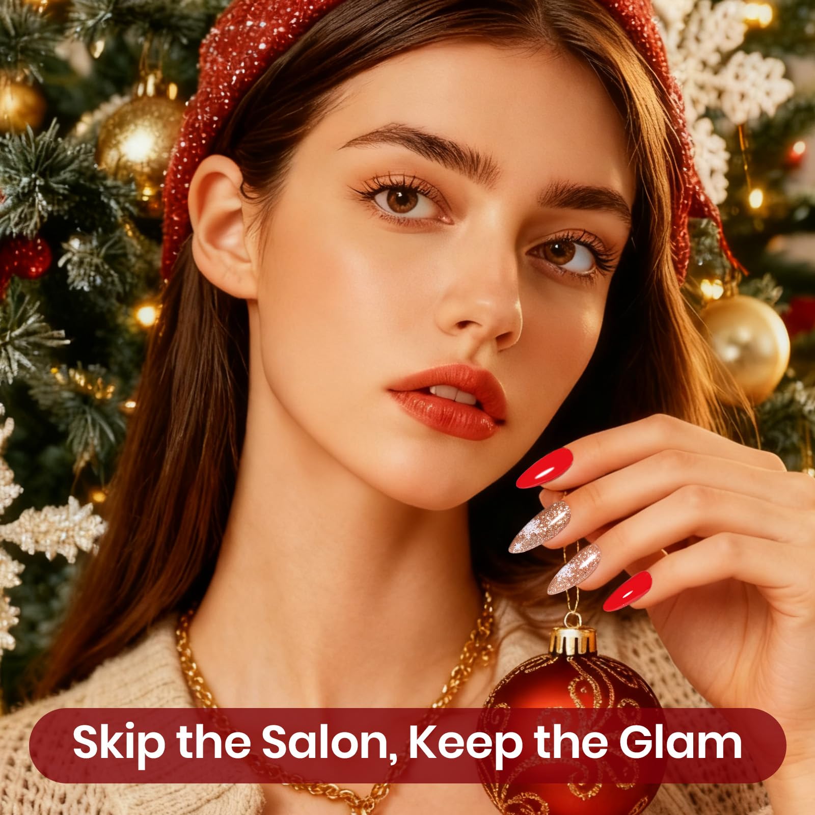 Beetles Christmas Dip Powder Nail Kit - Winter Colors Red Green Glitter Golden Dipping Powder with Liquid Set