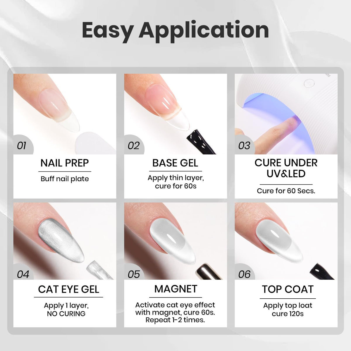 Beetles White Gel Nail Polish Set 6 Colors Milky White Silver Glitter Pearl Cat Eye