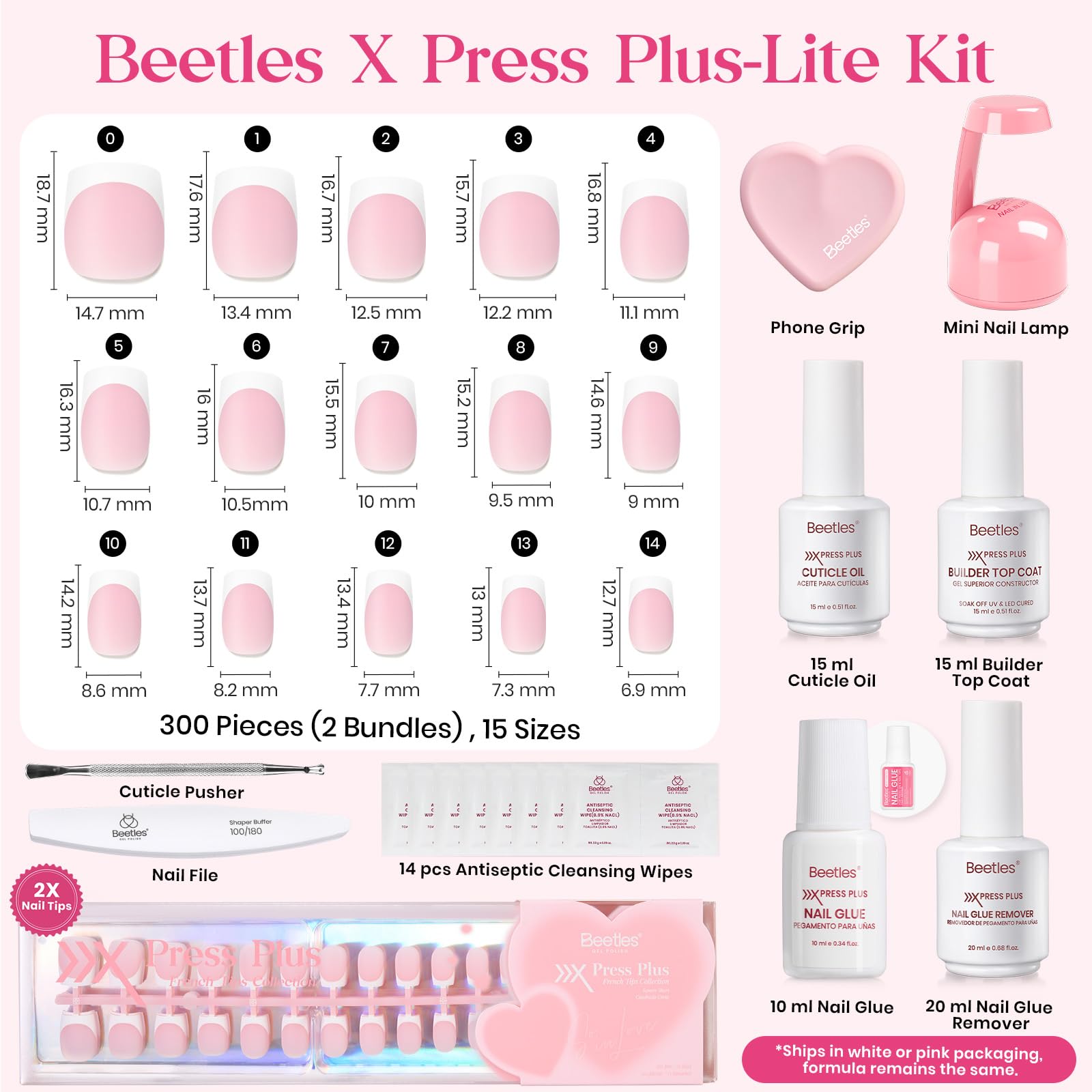 Beetles valentine nails Press On Nails Kit - 15Sizes 300Pcs Short Square French Tip Press On Nails