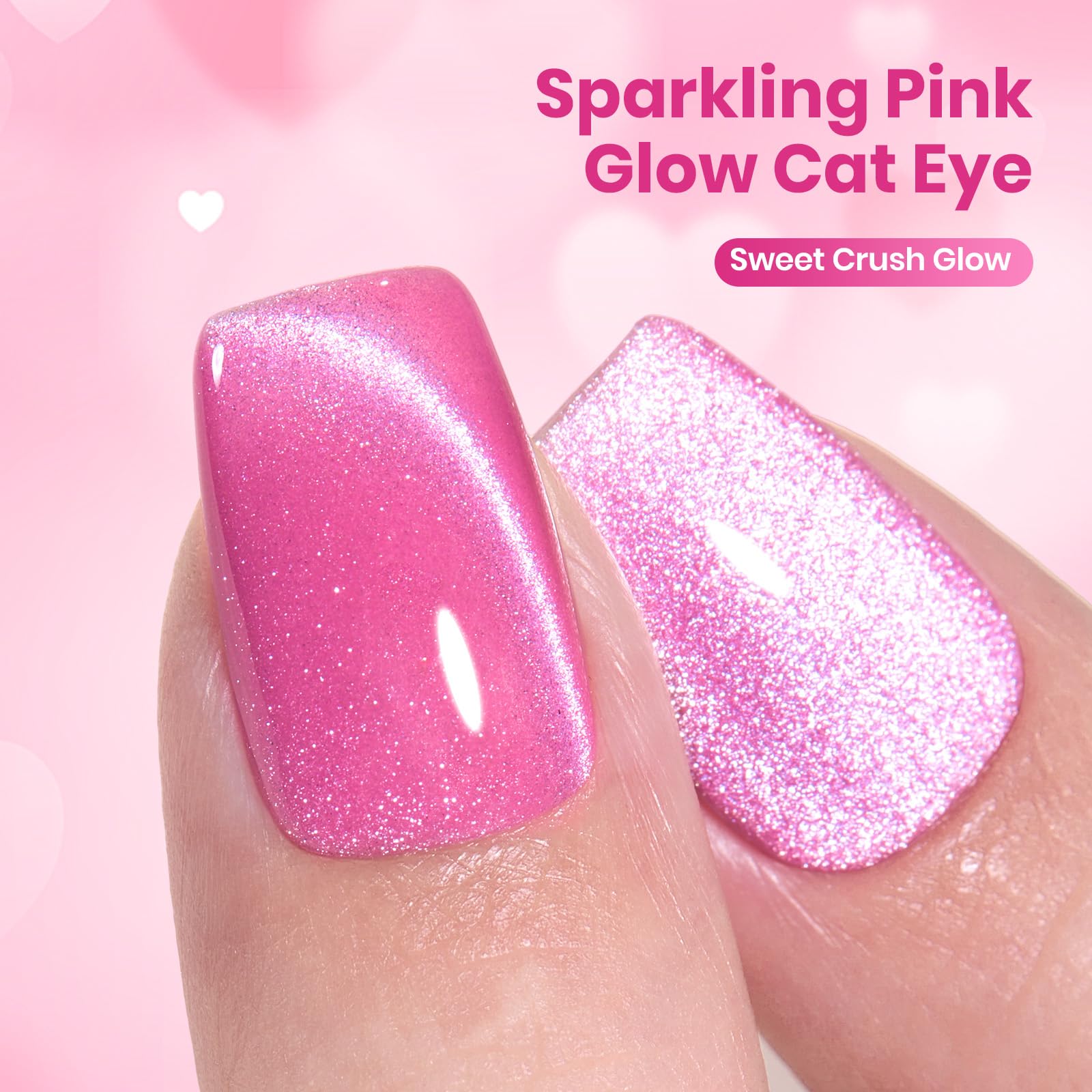 Beetles Sweet Crush Glow Pink Cat Eye Gel Nail Polish - 15ML Valentine Nails Pink Cat Eye Glitter Gel Polish