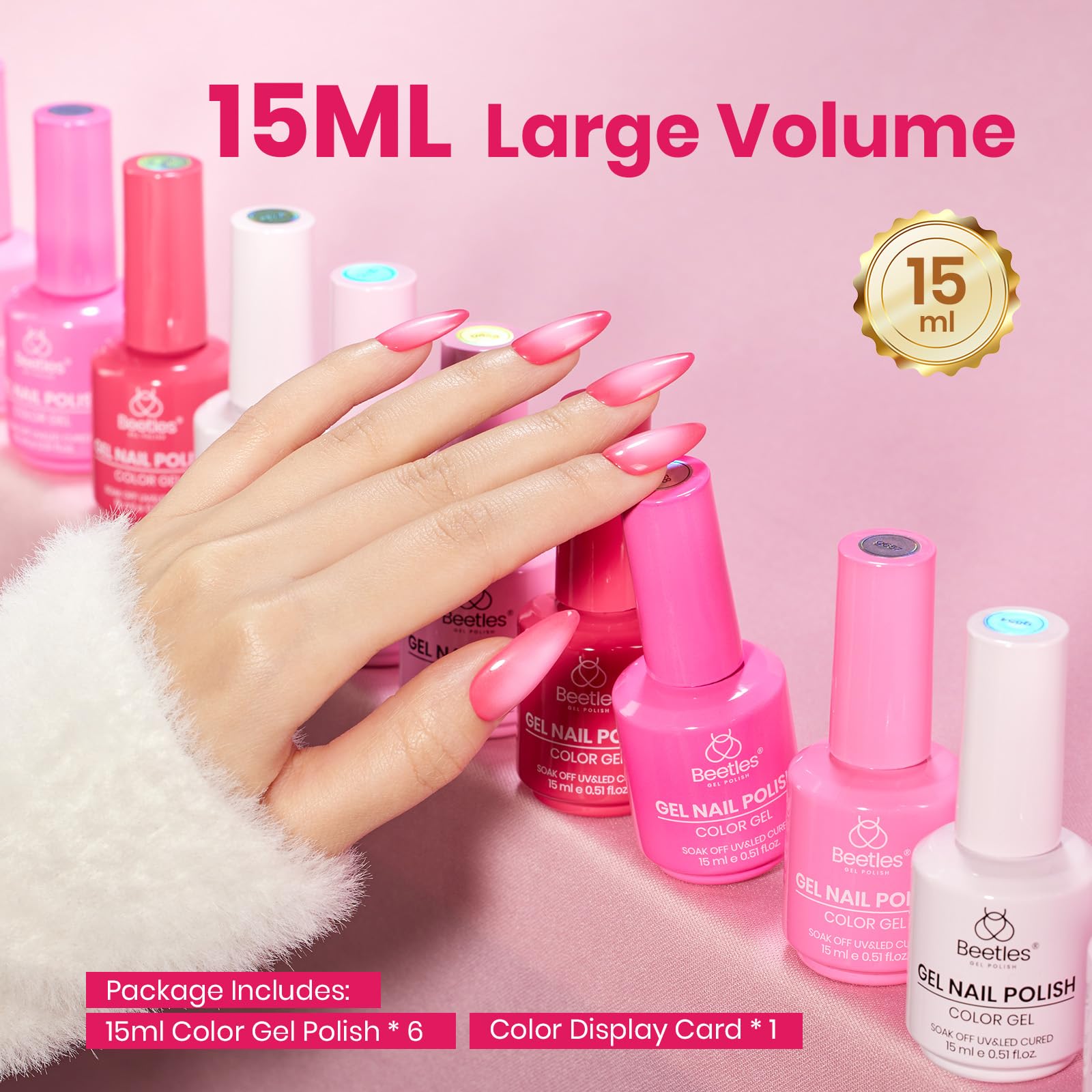 Beetles Valentines Pink Gel Polish Set - Romance in Air Collection 15Ml Bright Neon Light Hot Pink Colors