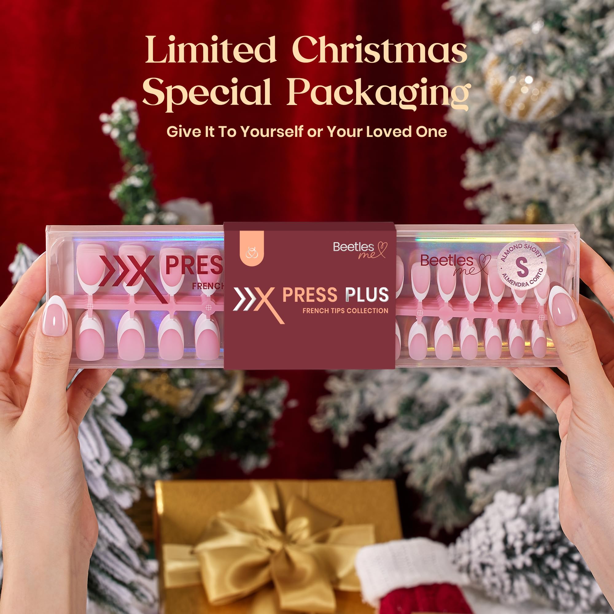 Beetles X Press Kit Gel Nail Kit - Press On Nails Short Almond Kit with 224Pcs French Nail Tips Nail